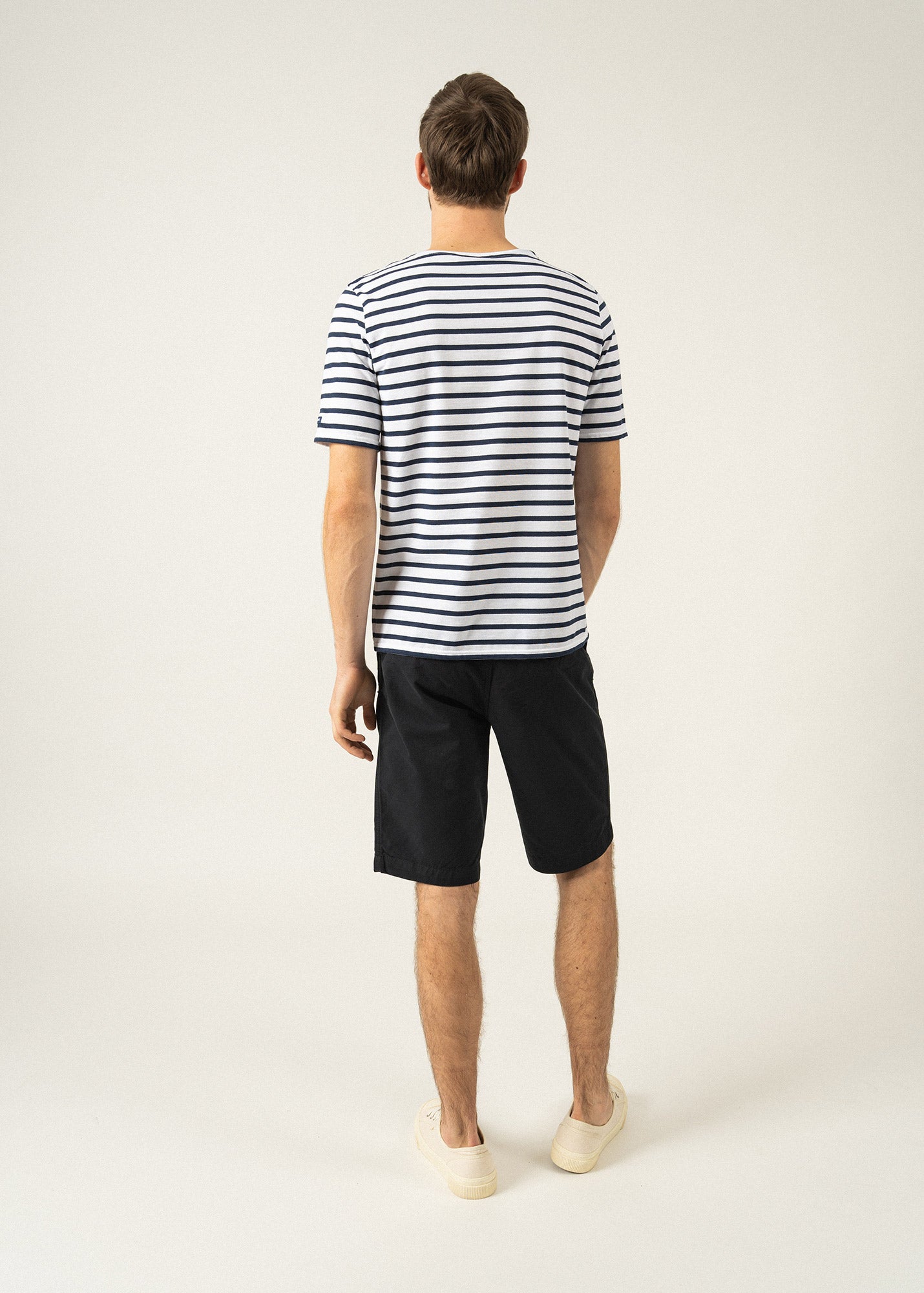 LEVANT MODERN Breton Stripe Short Sleeve Shirt - Soft Cotton Unisex T-Shirt for Men & Women (White/Navy) | Casual Wear, Beach Outfit, Summer Fashion