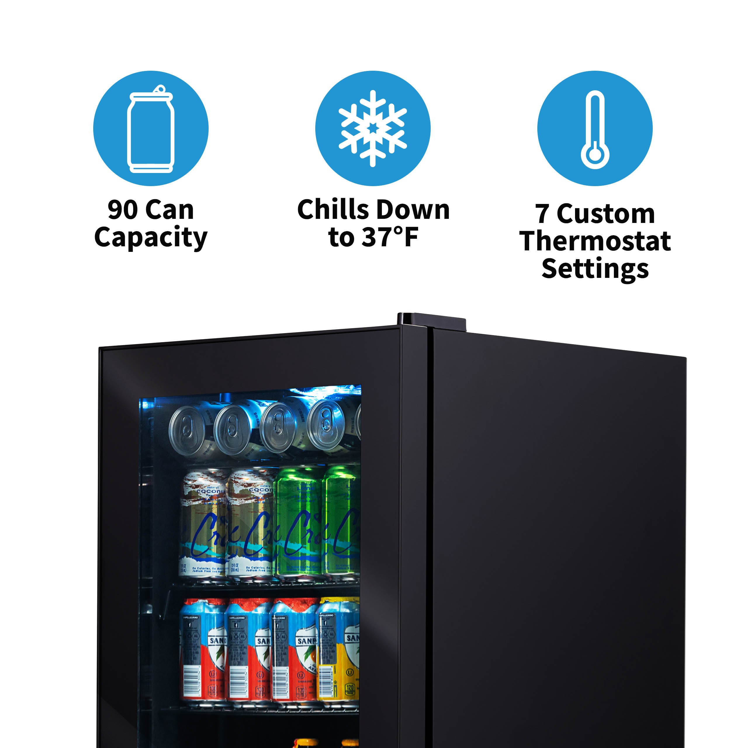 Newair® 90 Can Freestanding Black Beverage Refrigerator - Compact Drink Cooler for Home, Office, or Bar - Perfect for Soda, Beer, and Wine Storage