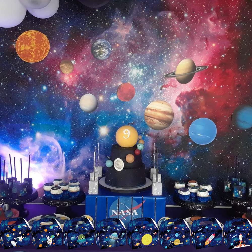 CIEOVO 24 Pack Outer Space Party Favor Boxes - Galaxy Themed Candy Treat Gift Boxes for Kids Birthday, Baby Shower & Classroom Rewards | Eco-Friendly Recycled Party Supplies for Space Theme Decorations