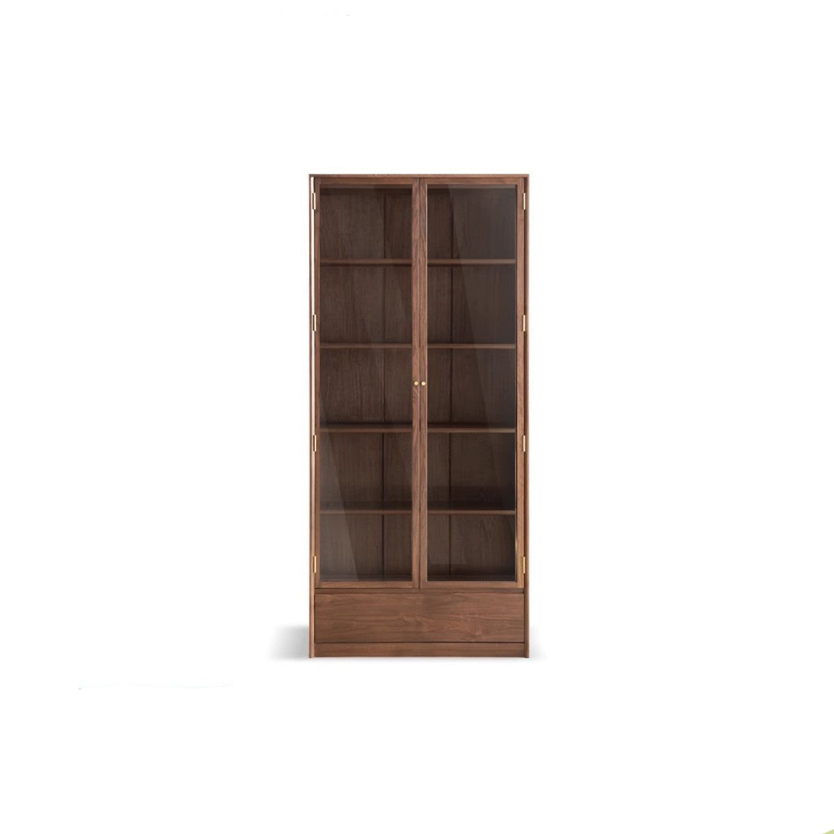 Solid Black Walnut Wood Bookcase with Glass Doors - Stylish Display & Storage Cabinet for Living Room, Office, or Library