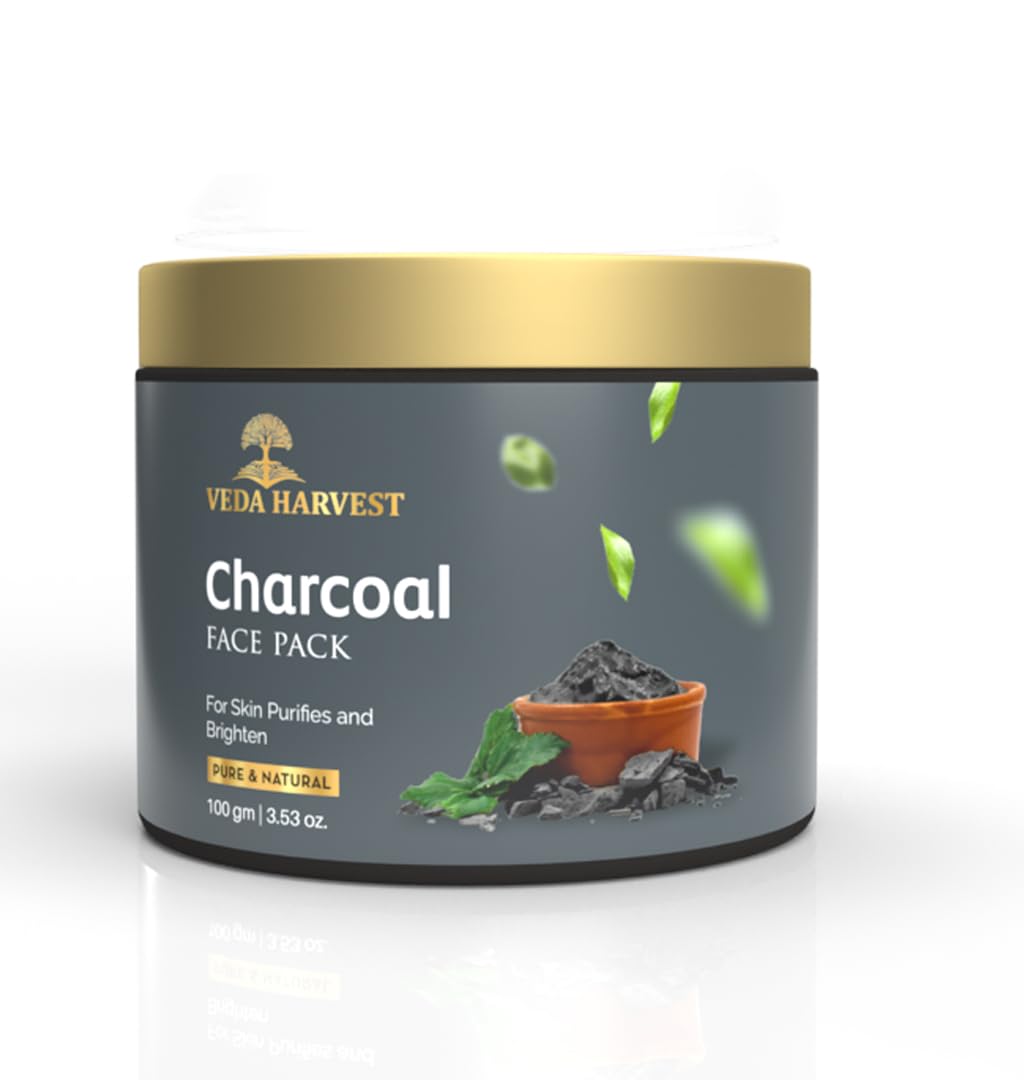 Veda Harvest Activated Charcoal Face Mask for Men & Women - Deep Cleansing, Blackhead Removal & Skin Brightening | Detoxifying & Purifying Facial Treatment | Anti-Pollution, Paraben-Free (100g) | Perfect for Daily Skincare & Post-Workout Refresh