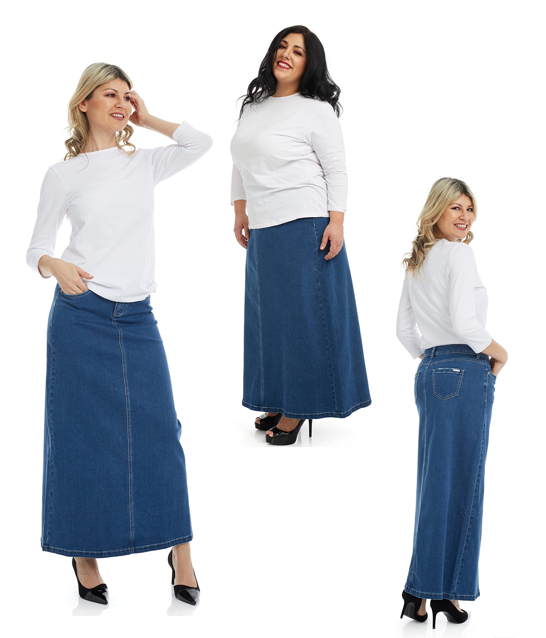ESTEEZ Women's Stretchy Denim Maxi Skirt - Long A-Line Jean Skirt for Women | Casual & Boho Style | Perfect for Summer Outfits, Beach Vacations & Date Nights