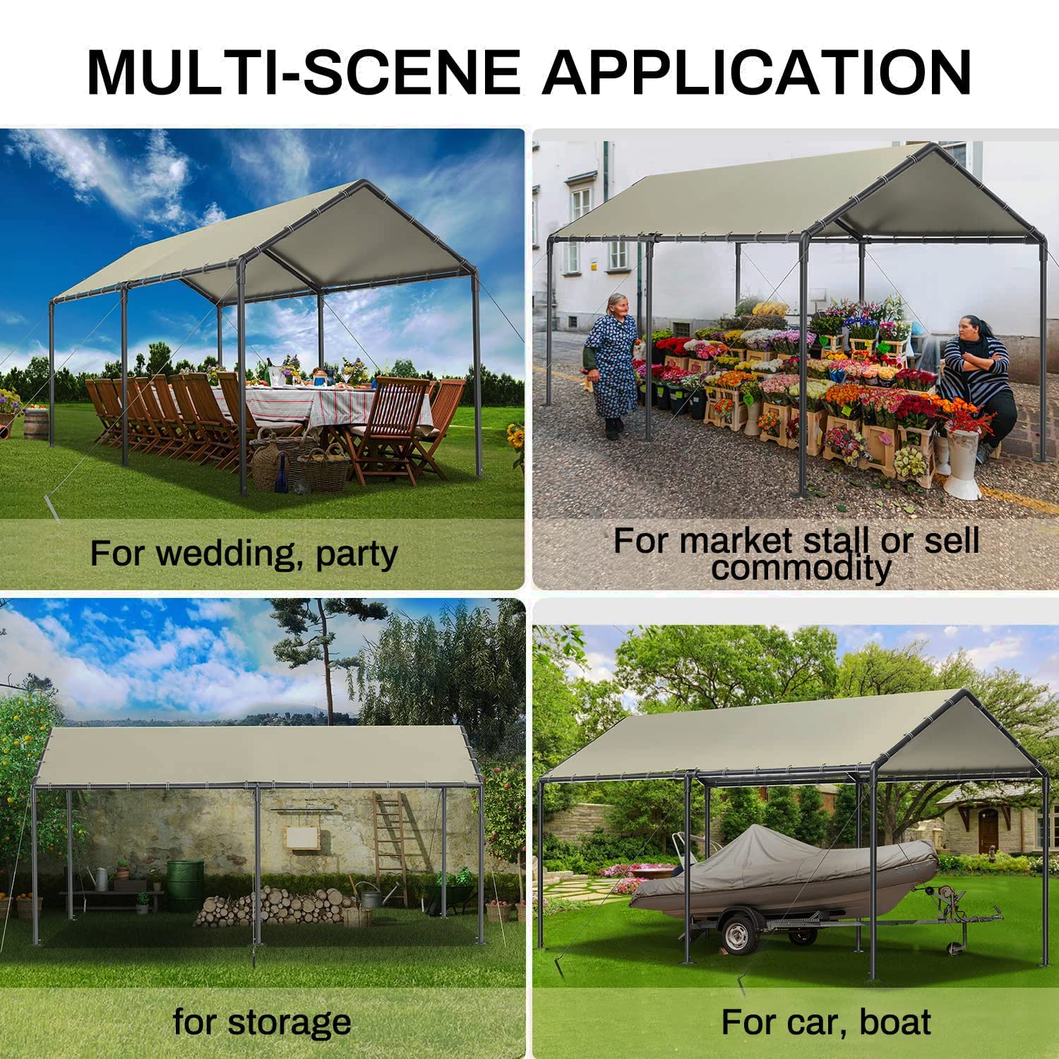 Grezone 10x20ft Heavy Duty Portable Carport Tent - All Season UV Resistant Car Canopy Shelter for Auto, Truck & Boat (Beige) | Perfect for Outdoor Vehicle Protection, RV Cover & Backyard Storage
