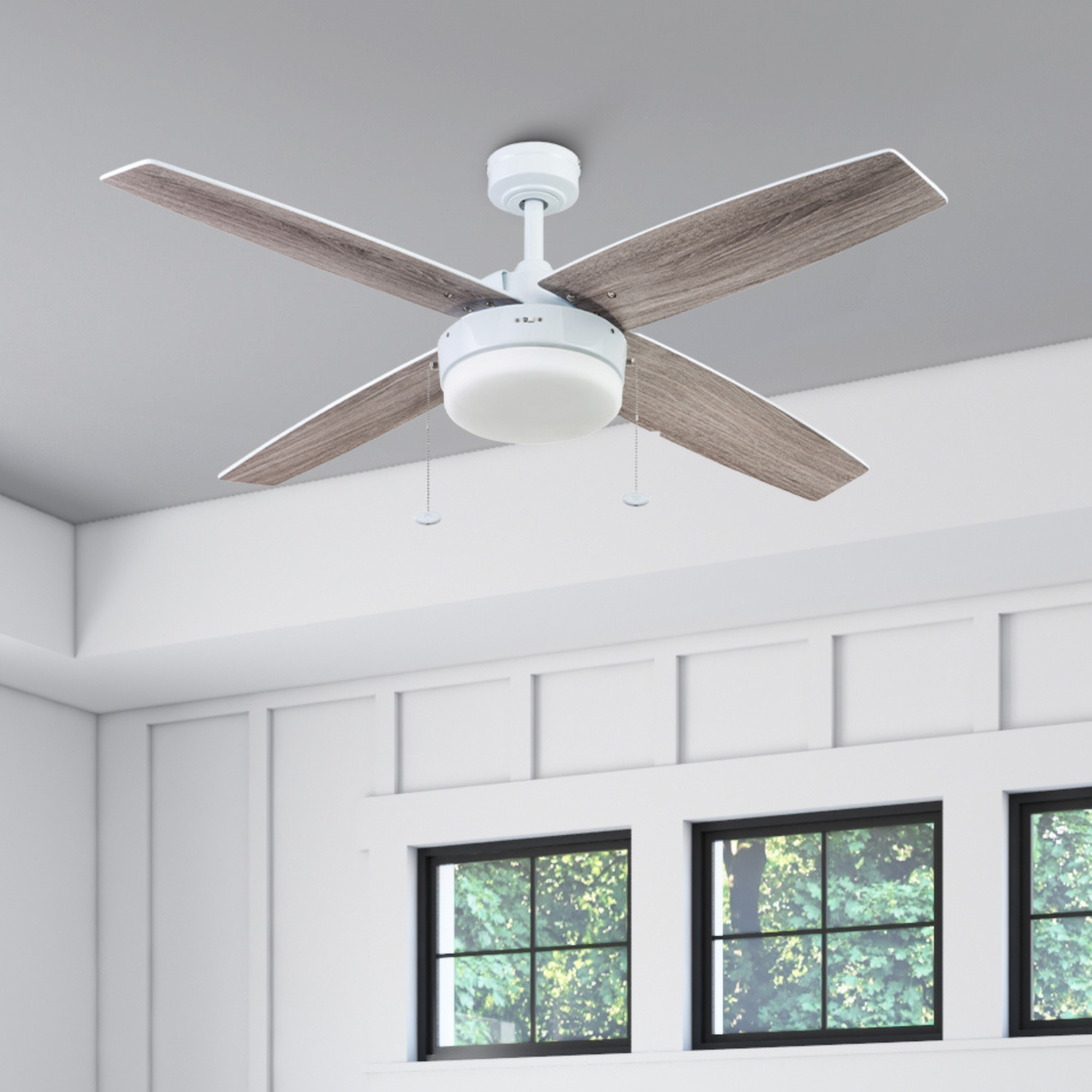 52 Inch Memphis White Ceiling Fan with Pull Chain - Perfect for Living Room, Bedroom, and Outdoor Spaces
