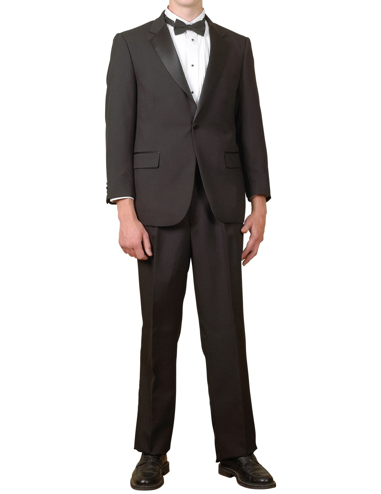 Men's Classic Black 5-Piece 1-Button Tuxedo Suit Set with Dress Shirt, Bow Tie & Cummerbund | Formal Wedding, Prom, Black Tie Event Attire