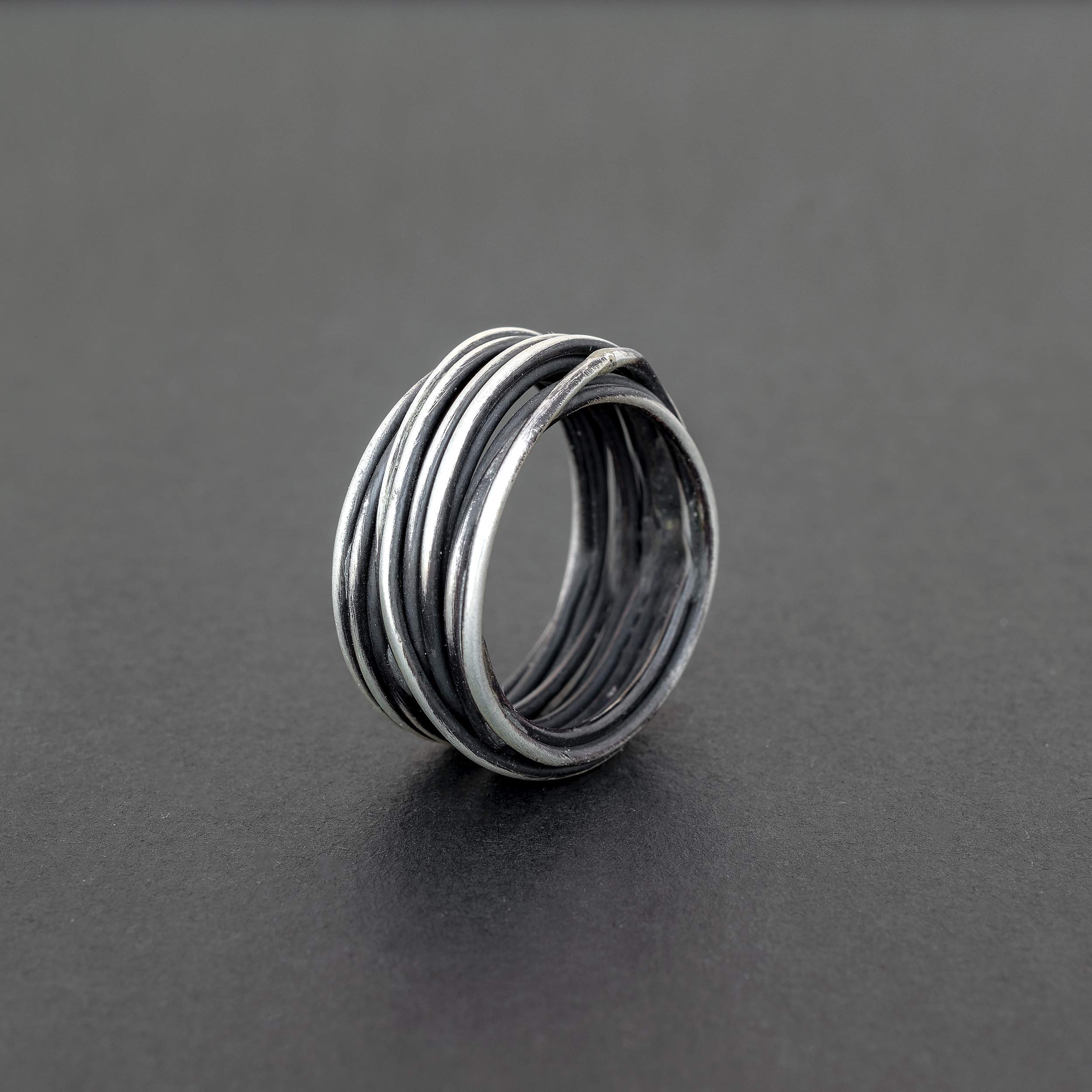 Handmade Sterling Silver Statement Ring for Men - Minimalist Black Band Wrap Ring, Punk Wedding Jewelry | Unique Gift for Him, Everyday Wear & Special Occasions