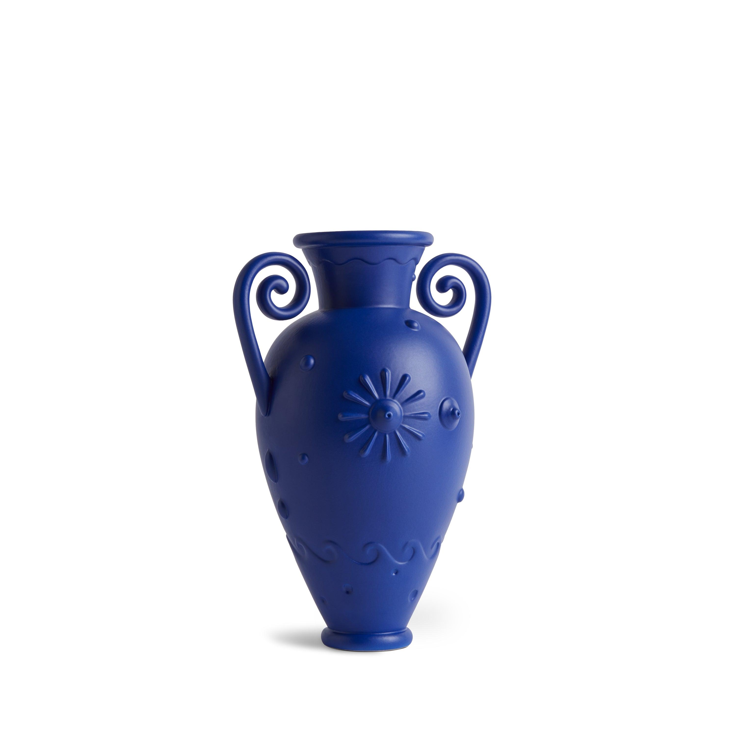 Pantheon Orpheus Amphora Vase - Handcrafted Blue Greek Ceramic Vase for Home Decor, Wedding Centerpiece & Mediterranean Style Interior Design
