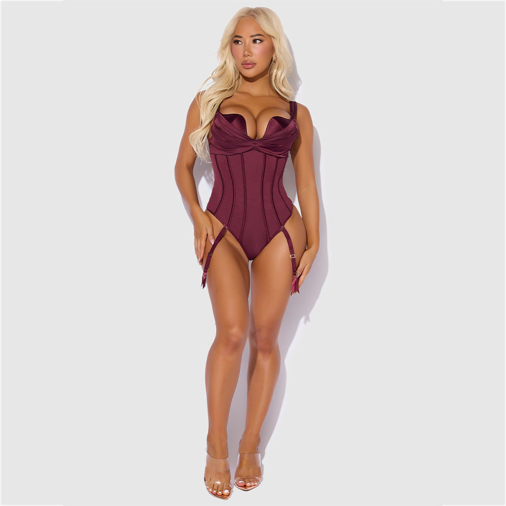House of Desire Brigeta Satin Push Up Gartered Corset Teddy - Sexy Lingerie for Women, Bridal Boudoir & Special Occasions