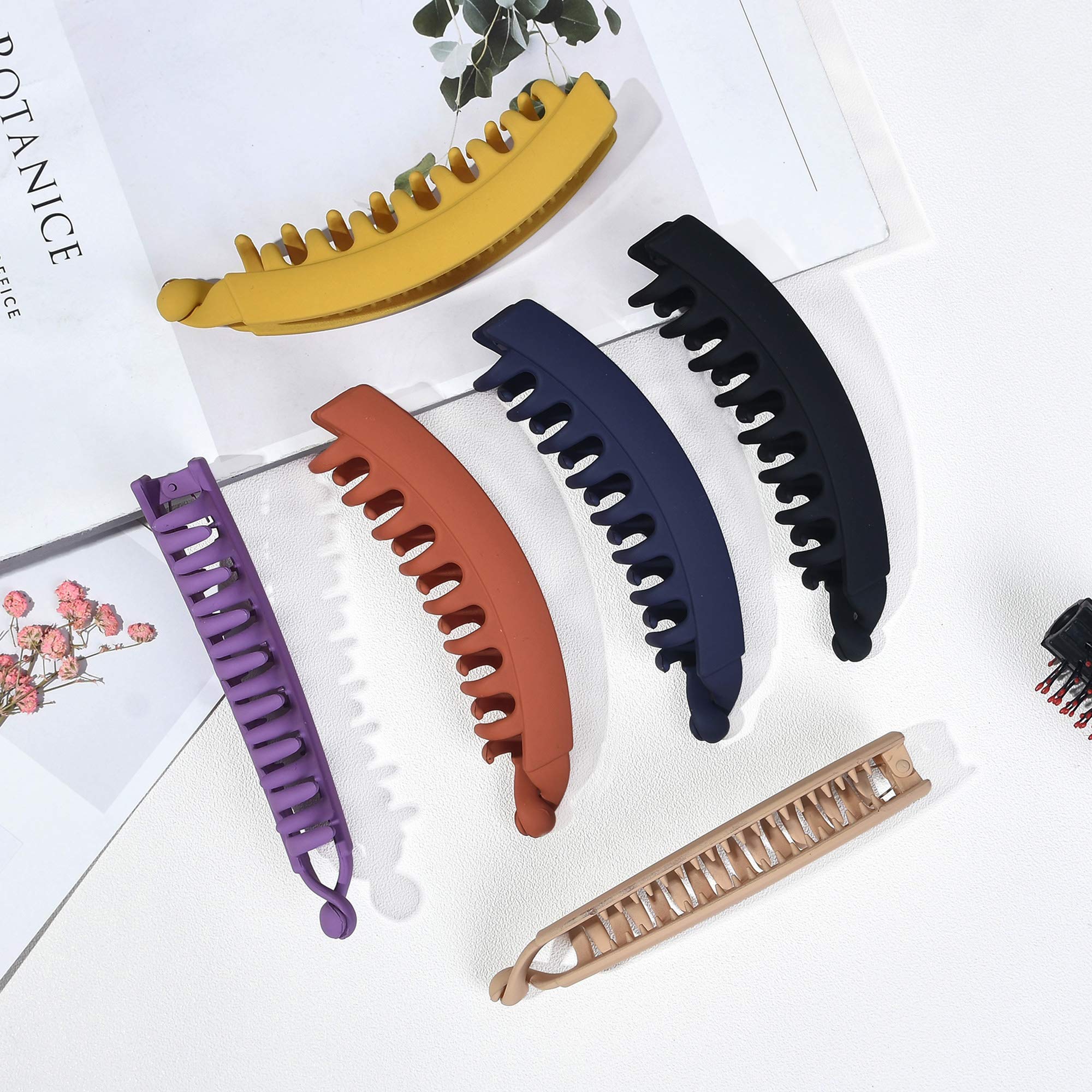 6 Pack Large Banana Hair Clips - 5 Inch Non-Slip Banana Claw Clips for Women with Thin, Fine or Thick Hair - Perfect for Ponytails, Buns and Everyday Hairstyles