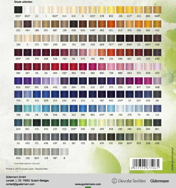 Gutermann Sew All rPET Recycled Polyester Thread 100m - 40 Colors (000-399) | Strong & Eco-Friendly Sewing Thread for Quilting, Embroidery & DIY Crafts