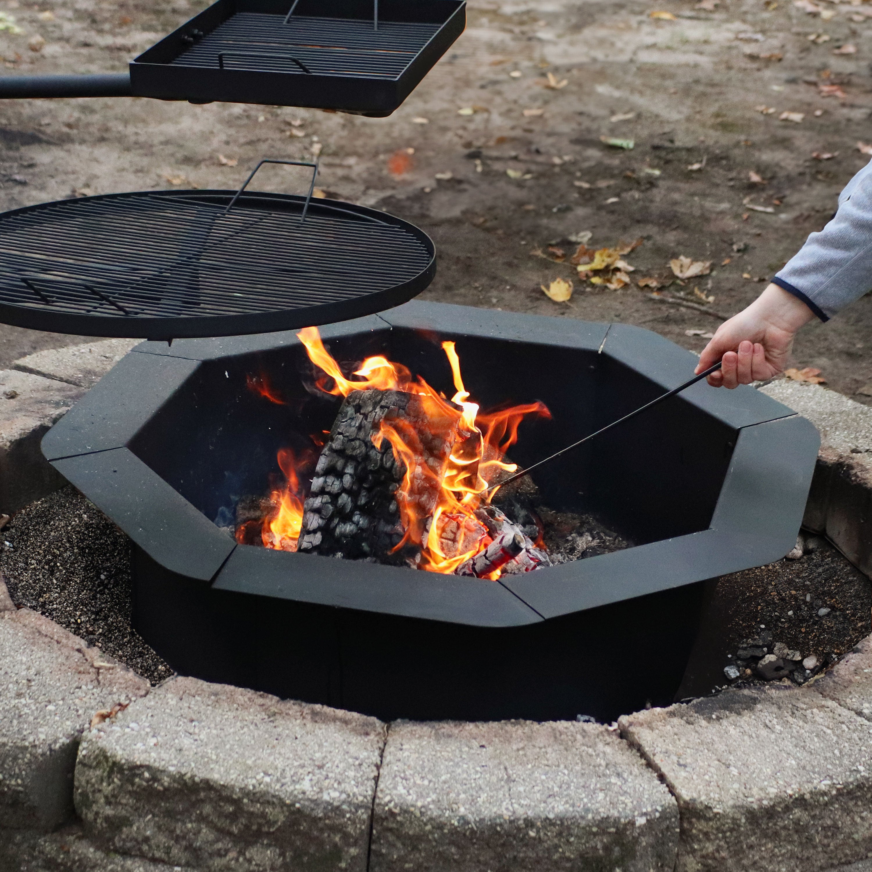 Heavy Duty Steel Octagon Fire Pit Ring - 30-Inch Inside Diameter for Outdoor Camping, Backyard Bonfires & Patio Gatherings