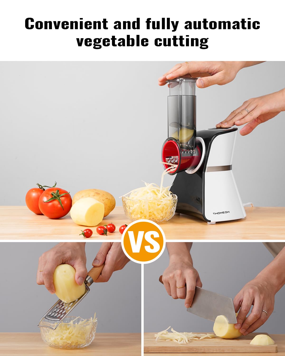 5-in-1 Electric Cheese Grater & Vegetable Slicer - One-Touch Control Kitchen Gadget with Safety Push Bar for Zucchini, Cheese, Salad & Smoothie Prep | Perfect for Home Cooking, Meal Prep & Healthy Snacks