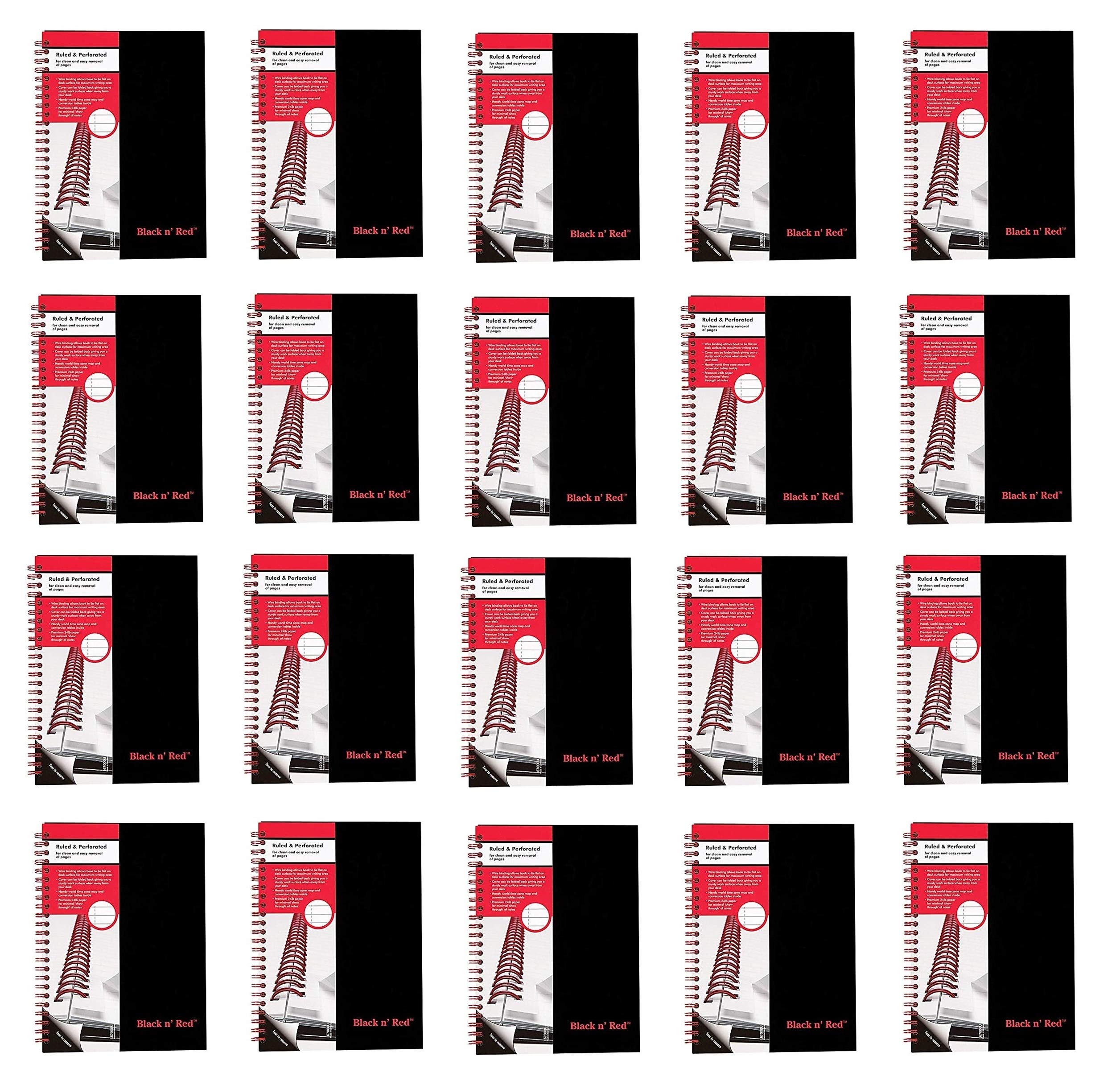 Black n' Red Twin Business Notebook - Hardcover Wired Journal, 8.25 x 5.875 Inches, 70 Sheets (20-Pack) - Perfect for Office Meetings, School Notes & Professional Presentations