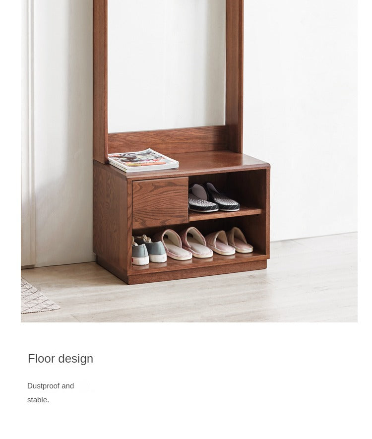 Solid Oak Wood Shoe Stool with Hanger - Space Saving Entryway Storage Cabinet for Shoes, Hats & Coats - Perfect for Small Apartments, Mudrooms & Closet Organization