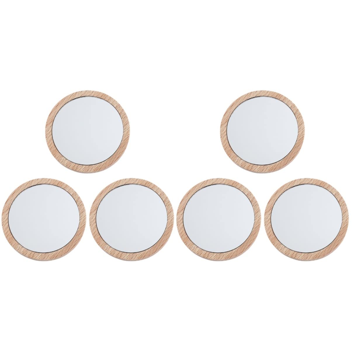 FRCOLOR 6 Pack Wooden Hand Mirror Set - Portable Travel Makeup Mirror with Handle, Compact Cosmetic Mirror for Home, Salon, and On-the-Go Touch Ups
