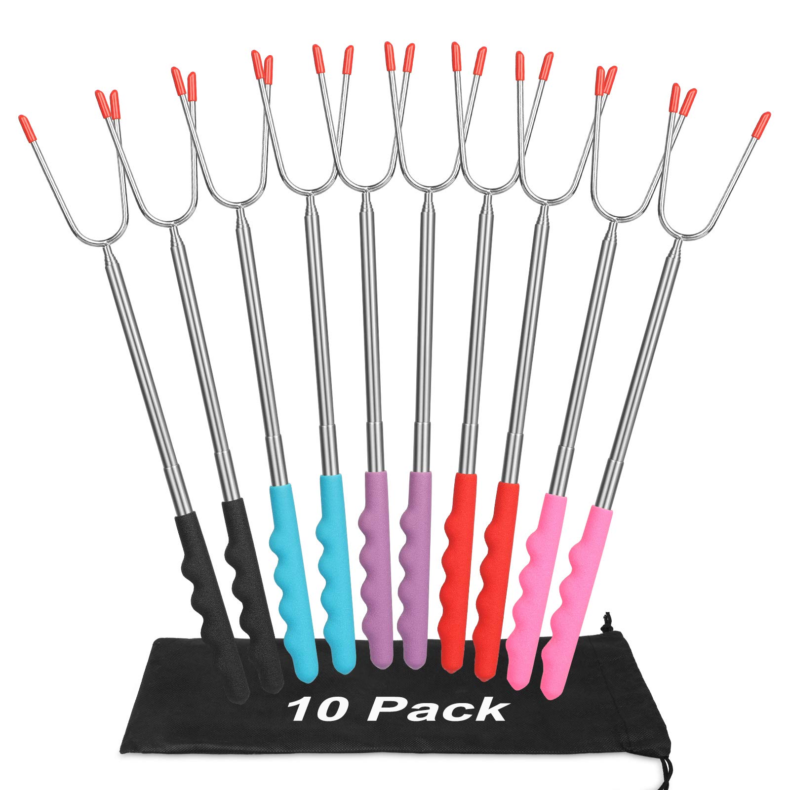 EEEKit 10PCS Extra Long 45'' Stainless Steel Telescoping Marshmallow Roasting Sticks & Hot Dog Skewers - Kids Safe BBQ Forks for Camping, Bonfire, Grill, Picnic & Outdoor Cooking (Perfect for S'mores, Hot Dogs & BBQ Parties)