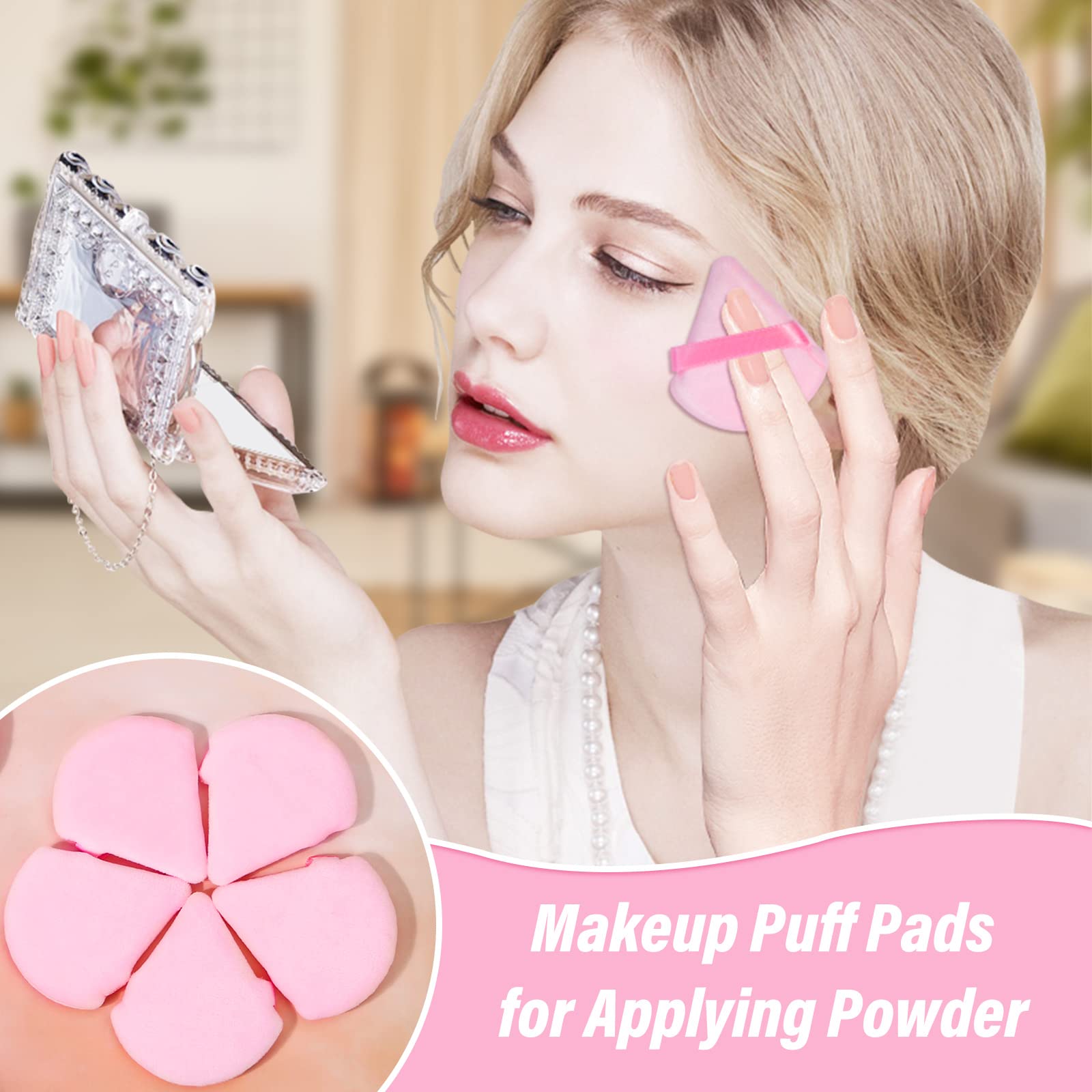 Thrilez 20pcs Triangle Powder Puff - Premium Loose & Pressed Powder Sponge Applicator for Face & Eye Makeup - Soft Pink Makeup Puff for Setting Powder, Foundation & Blending - Perfect for Travel & Professional Makeup Kits