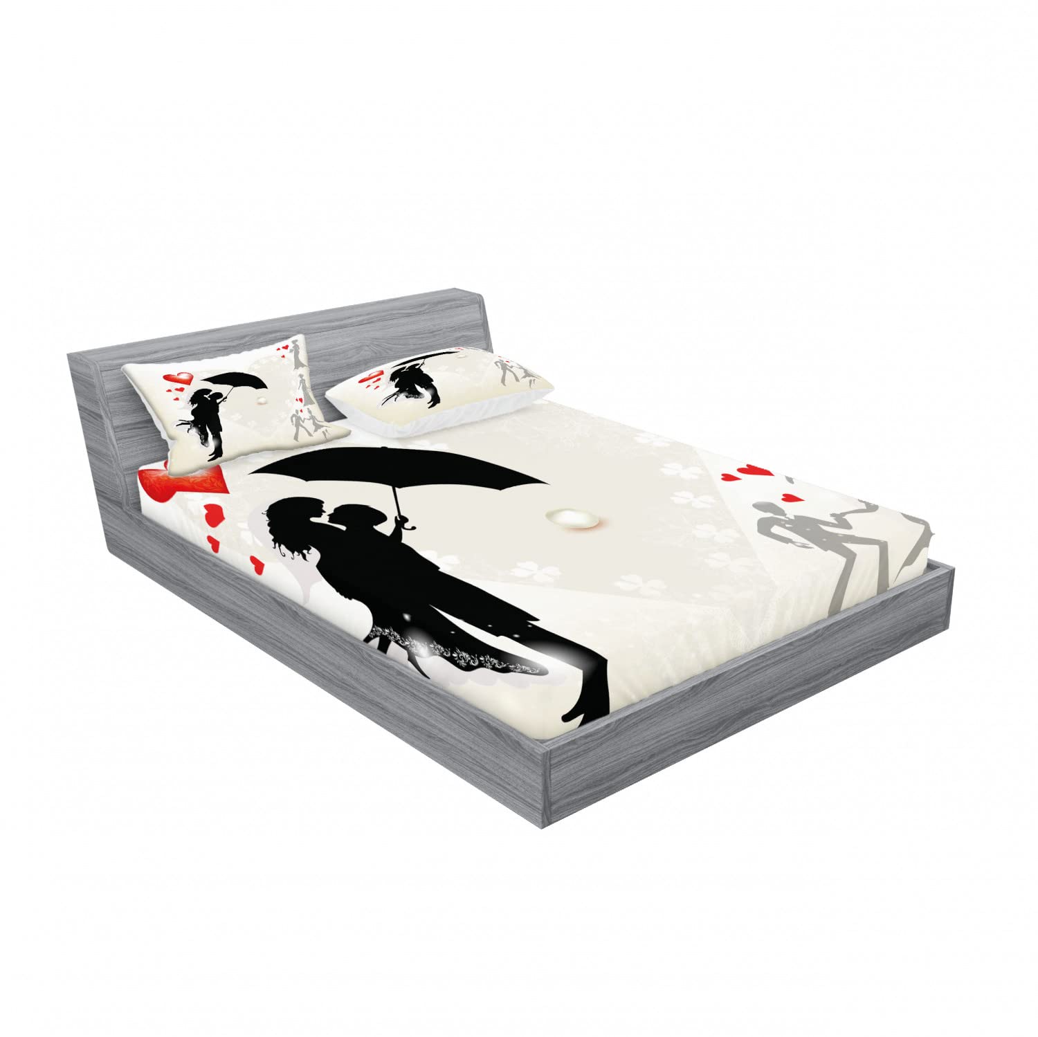 Ambesonne 2-Pack King Size Fitted Sheet & Pillow Sham Set - Black White Red Romantic Couple Bedding - 2 Fitted Sheets & 4 Pillow Covers - Perfect for Master Bedroom, Guest Room & Valentine's Day Decor