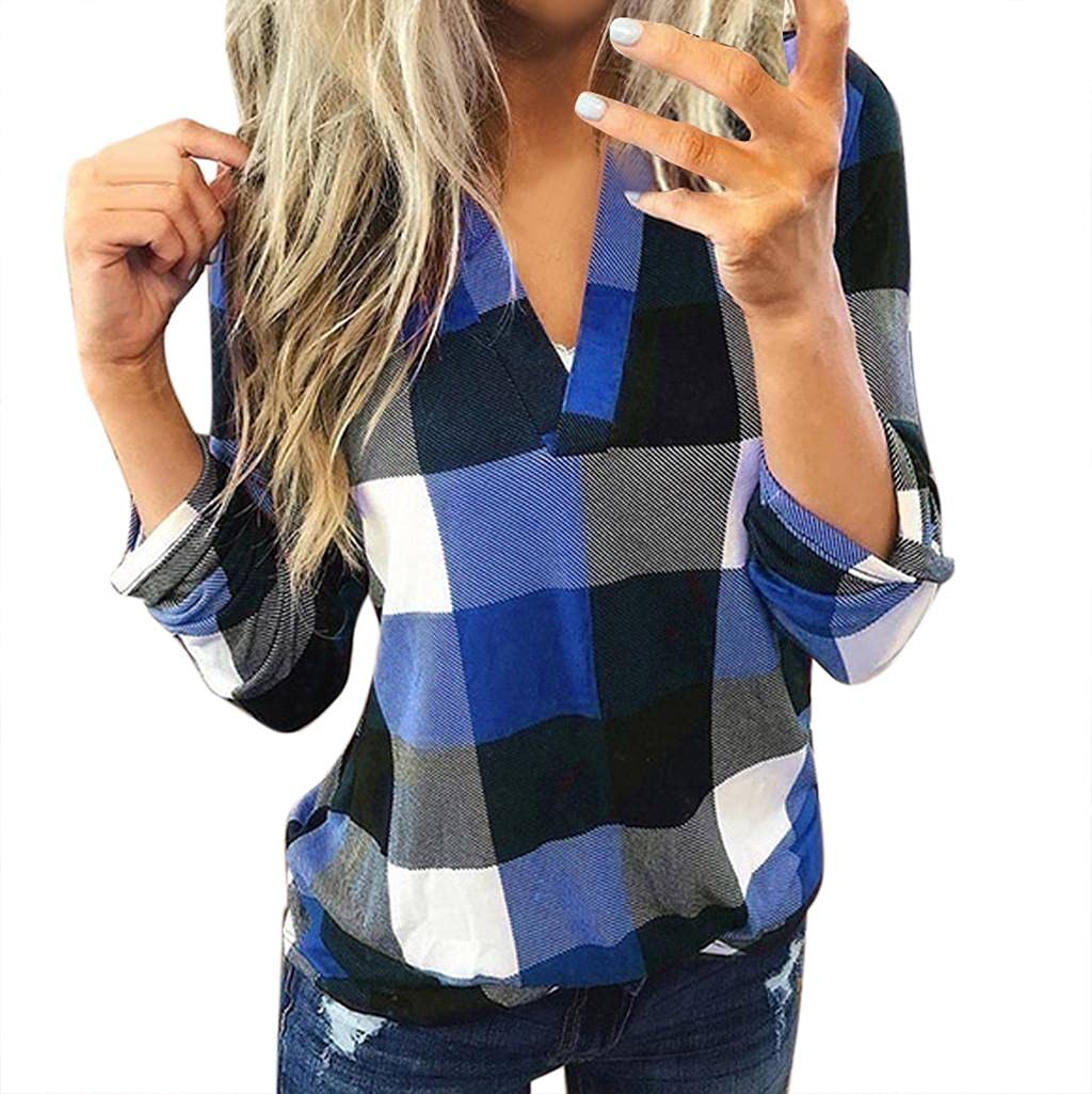 Women's Long Sleeve Plaid Print Blouse - Casual Plus Size T-Shirt Tops for Everyday Wear, Office & Fall Outfits | Comfortable & Stylish