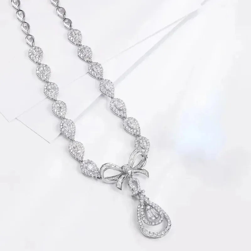 18K White Gold 3.4 Carats Natural Diamond Pendant Necklace for Women - Luxury Engagement & Party Jewelry Gift - Perfect for Weddings, Anniversaries and Special Occasions