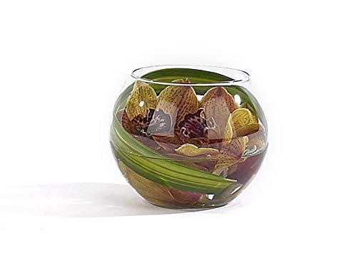 Premium Rose Bowl & Flower Guide Booklet - Elegant Small Glass Round Vase for Wedding Centerpieces, Event Decor, Floral Arrangements, Home & Office Decoration - Perfect for Romantic Weddings, Dinner Parties & Interior Design