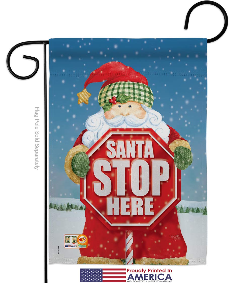 Santa Stop Here Christmas Garden Flags Set - Winter Holiday Decor, Reindeer & Snow Design - 28x40 Inch Outdoor Yard Banner for Xmas Decorations - Made in USA - Perfect for Front Porch, Lawn, and Seasonal Festive Displays