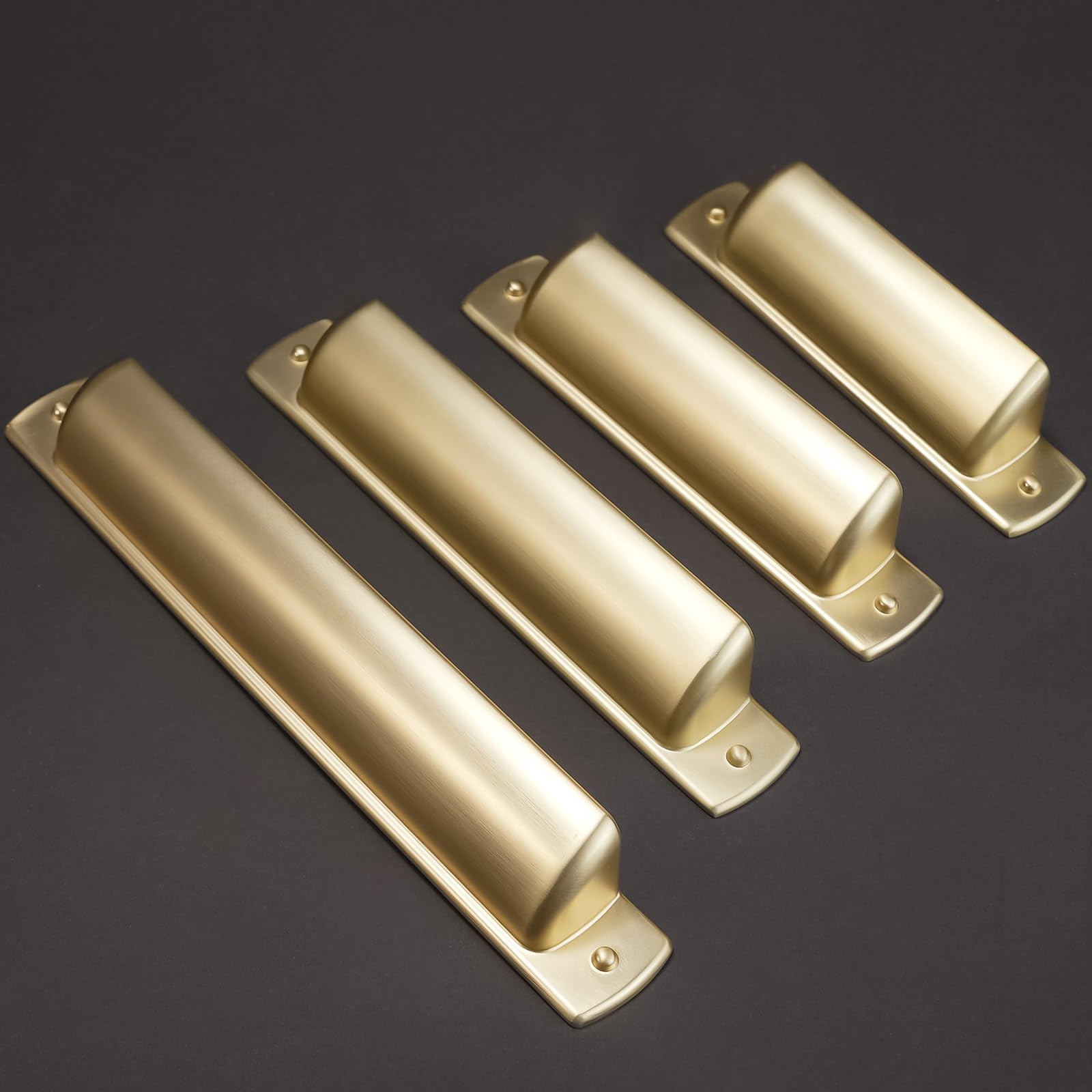 10 Pack 3 Inch (76mm) Brushed Brass Cabinet Handles - Gold Kitchen Cup Pulls for Drawers & Cabinets - Vintage Style Hardware for Home Renovation & Furniture Upgrade