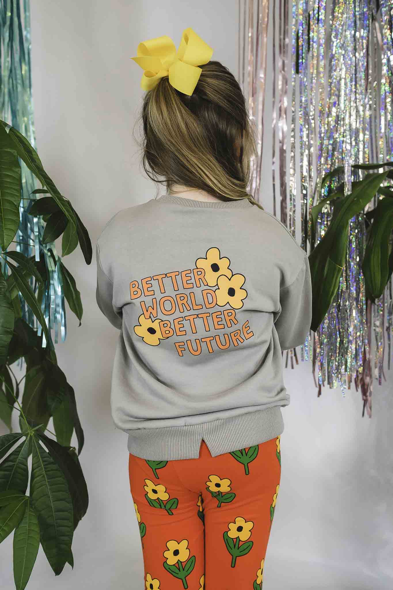 Grey Floral French Terry Sweatshirt for Women - Soft Casual Pullover for Fall & Winter - Perfect for Coffee Dates, Weekend Outings and Layering