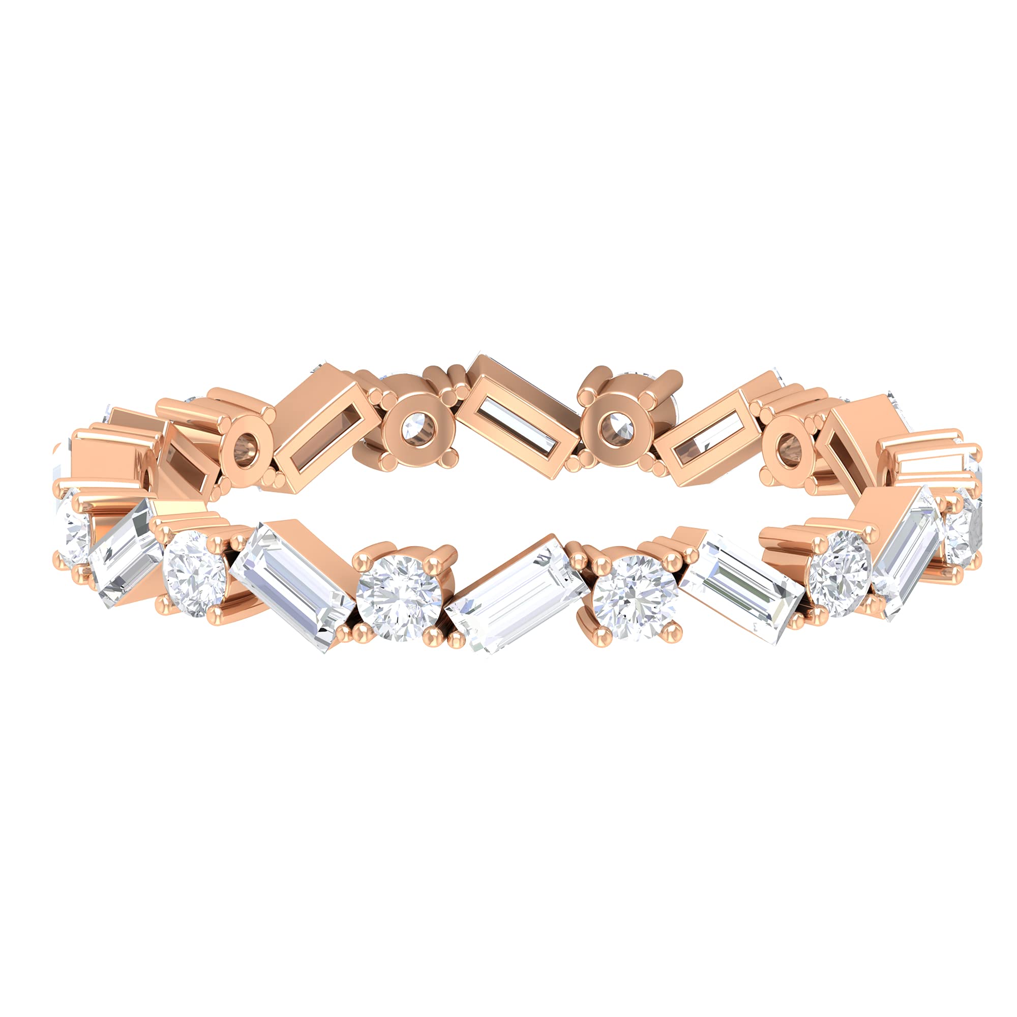 0.75 CT Diamond Gold Eternity Ring for Women - Baguette & Round Cut Full Eternity Band in 14K Solid Gold - Perfect for Anniversaries, Weddings & Special Occasions