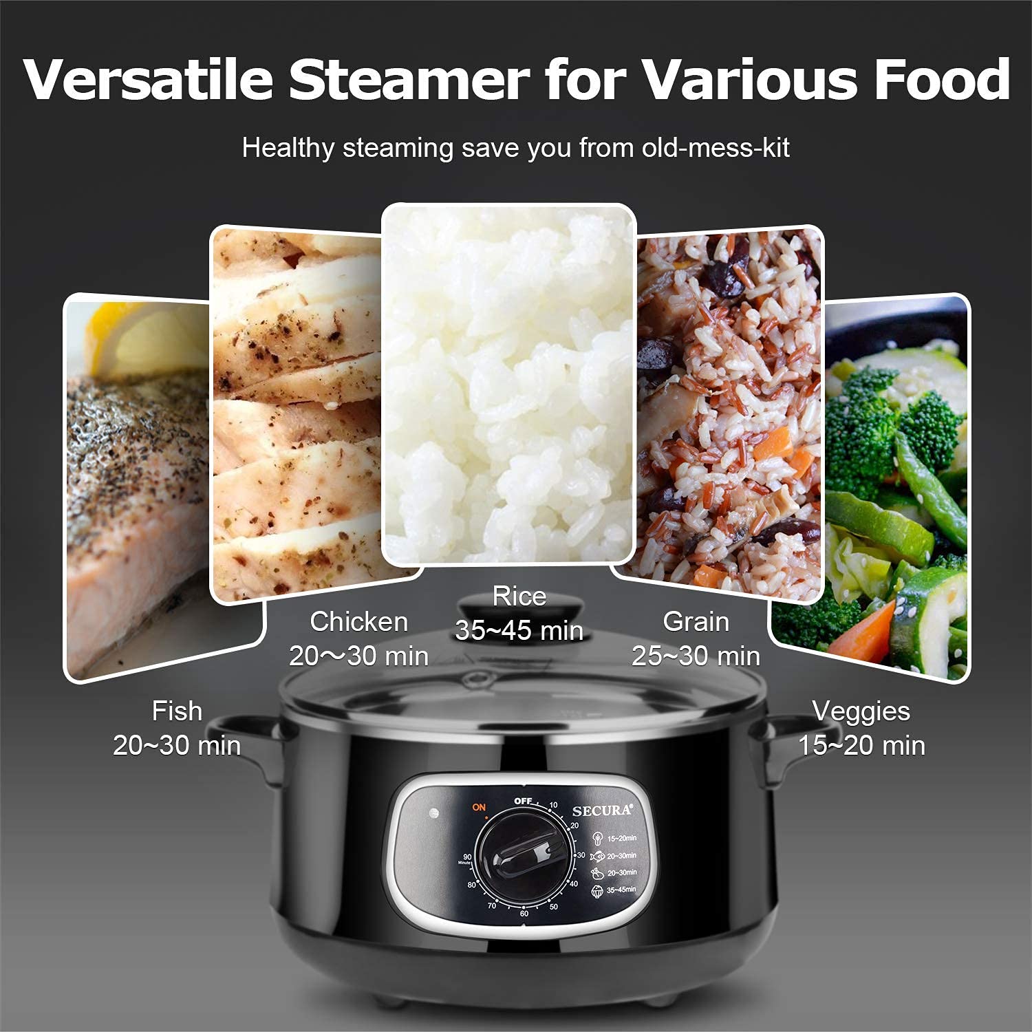 Secura 3-Tier Stainless Steel Food Steamer - Stackable Electric Steam Cooker with Timer for Vegetables, Dumplings & Seafood | Perfect for Healthy Cooking & Meal Prep