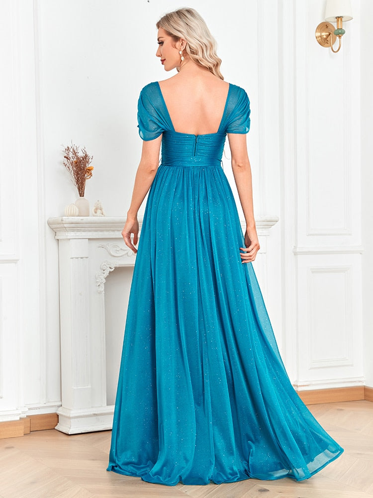 **Lovevop Blue Shining Long Evening Dress 2024 - Luxury Sexy Slit Formal Prom Gown for Women - Elegant Party Maxi Dress for Prom, Wedding, Gala & Special Occasions**
