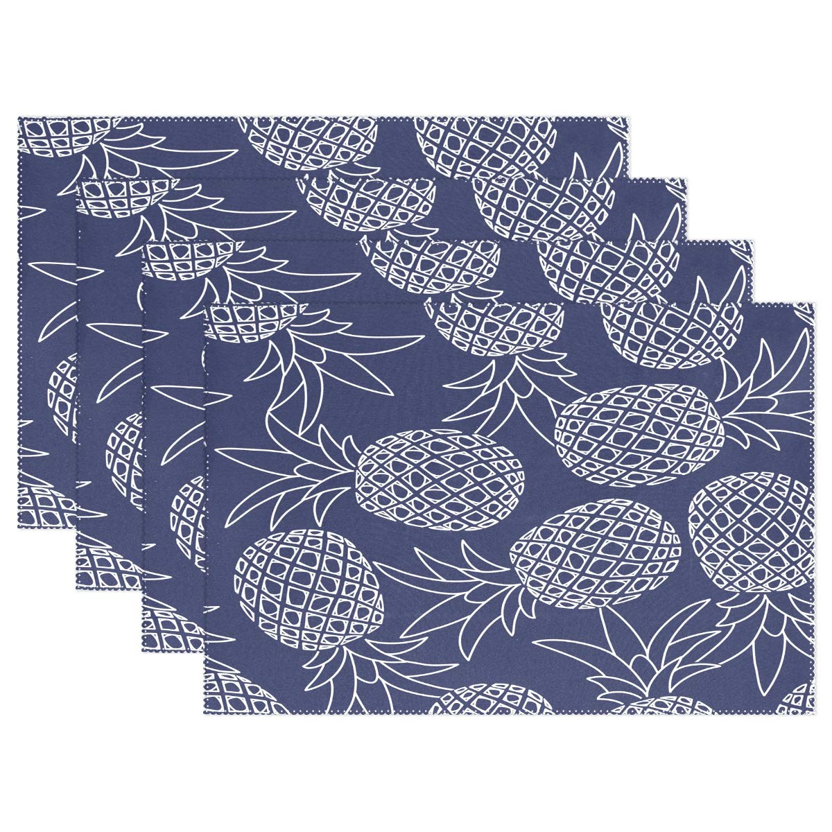 6-Pack Tropical Pineapple Navy Blue Placemats - Heat Resistant, Durable & Washable Dining Table Mats for Home Kitchen - Perfect for Indoor/Outdoor Dining, Parties & Everyday Use