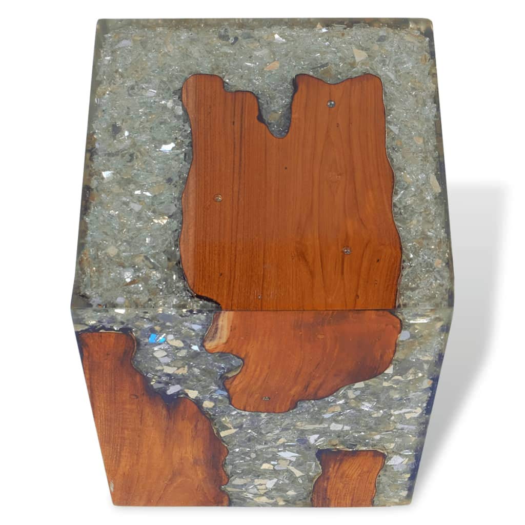 Solid Teak Wood & Resin Garden Stool - Natural Side Table, Plant Stand, Bedside Frame - Multifunctional Home & Garden Decor for Patio, Living Room & Outdoor Use