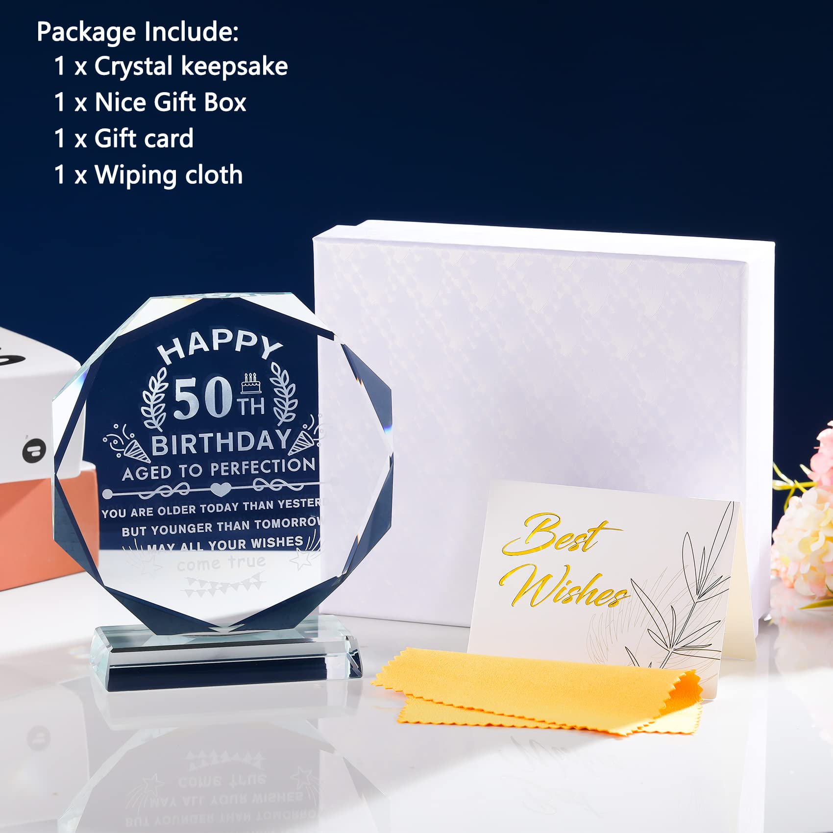 YWHL 50th Birthday Gifts for Women & Men - Unique Laser Engraved Glass Plaque Keepsake for Dad, Mom, Uncle, Aunt & Friends - Perfect 50 Years Old Milestone Gift for Home & Office Decor