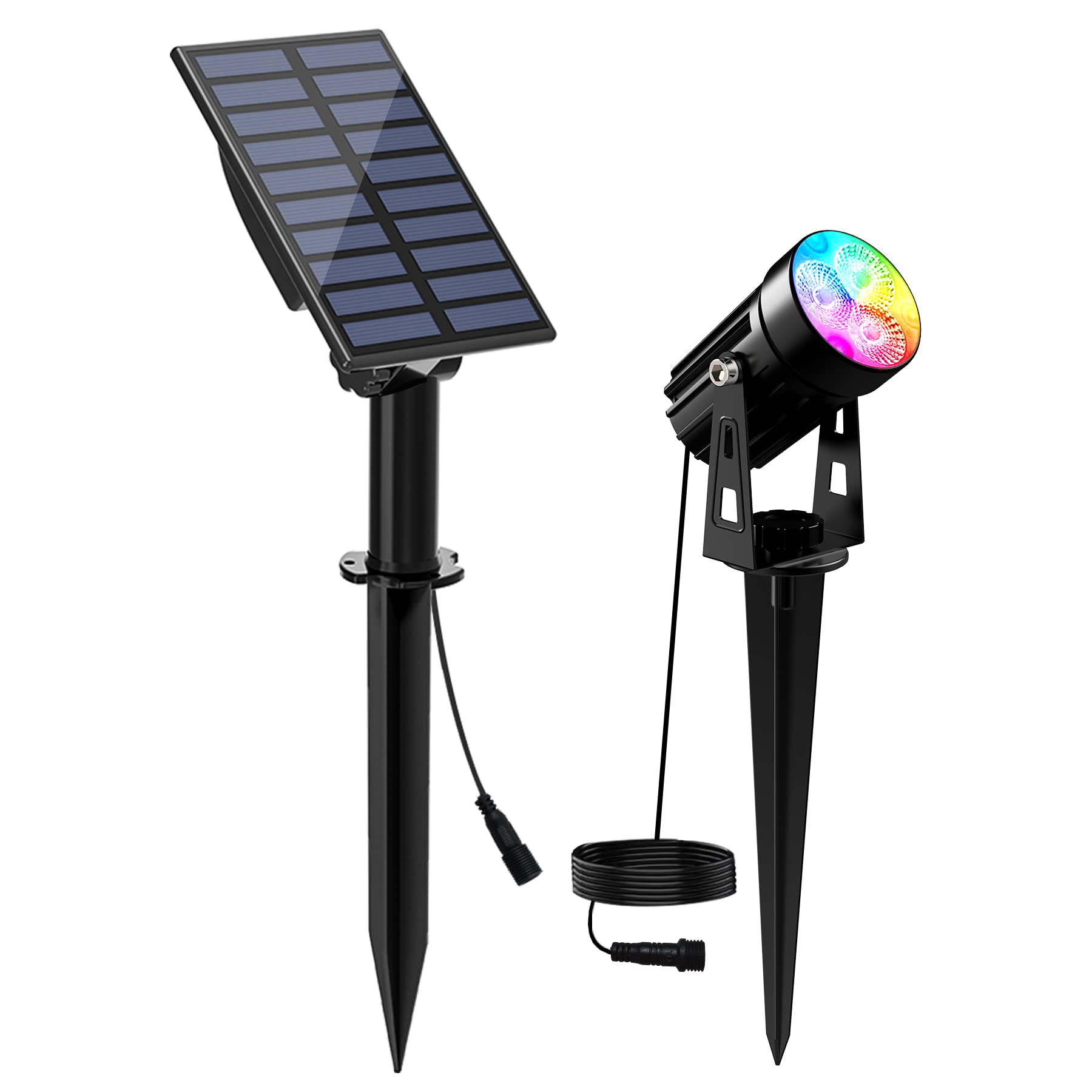 CREPOW RGB Solar Spot Lights Outdoor - Color Changing Solar Landscape Spotlights with IP65 Waterproof & 9.8ft Cable - Auto On/Off Wall Lights for Garden, Yard, Driveway, Porch, Walkway, Pool (1-in-1) - Perfect for Patio Decor, Pathway Lighting & Backyard Ambiance