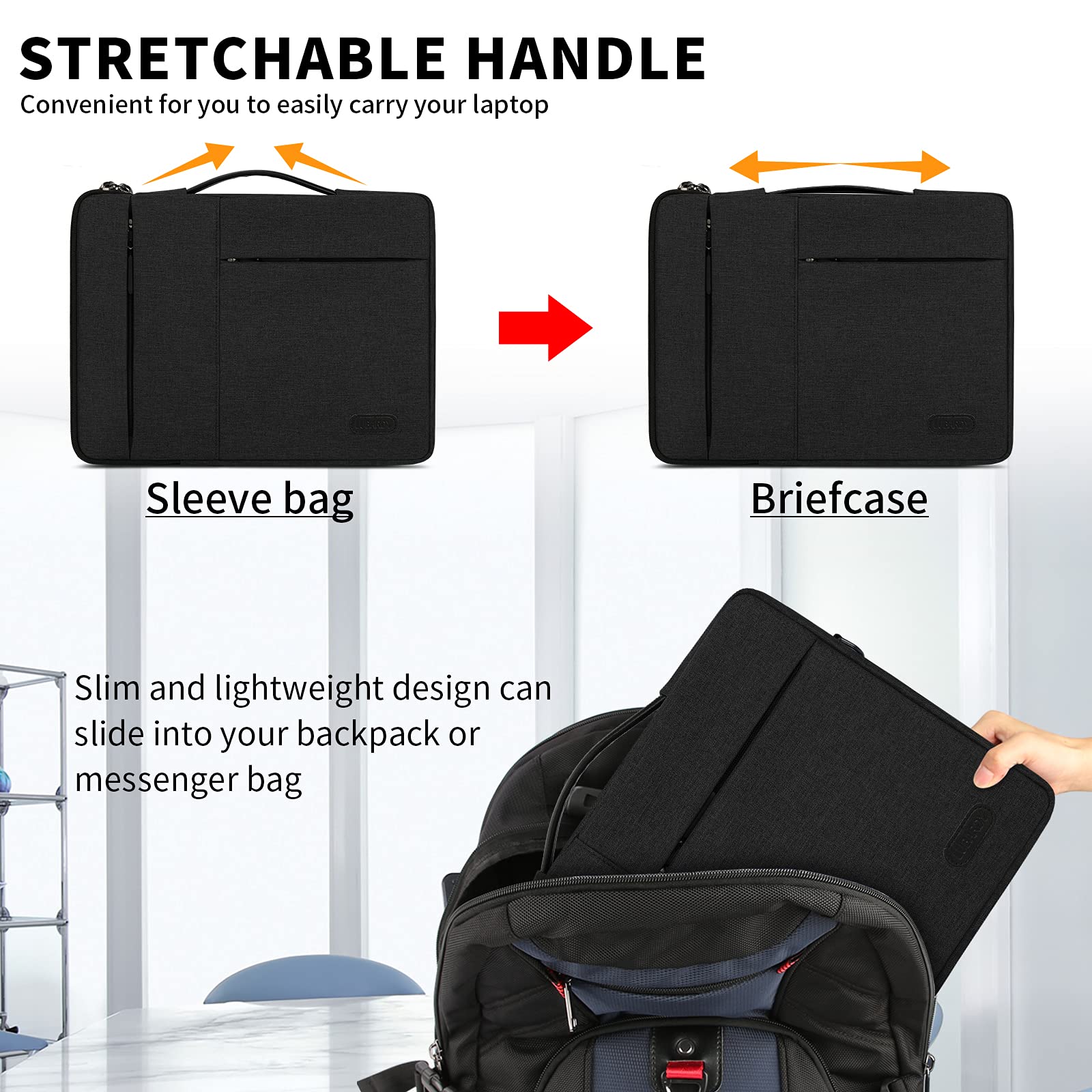 13.3-14 Inch Waterproof Laptop Sleeve Case - Durable Business Computer Bag for MacBook Air/Pro, HP, ThinkPad, Notebook & Tablet - Protective Handle Laptop Bag in Black - Ideal for Work, Travel & School