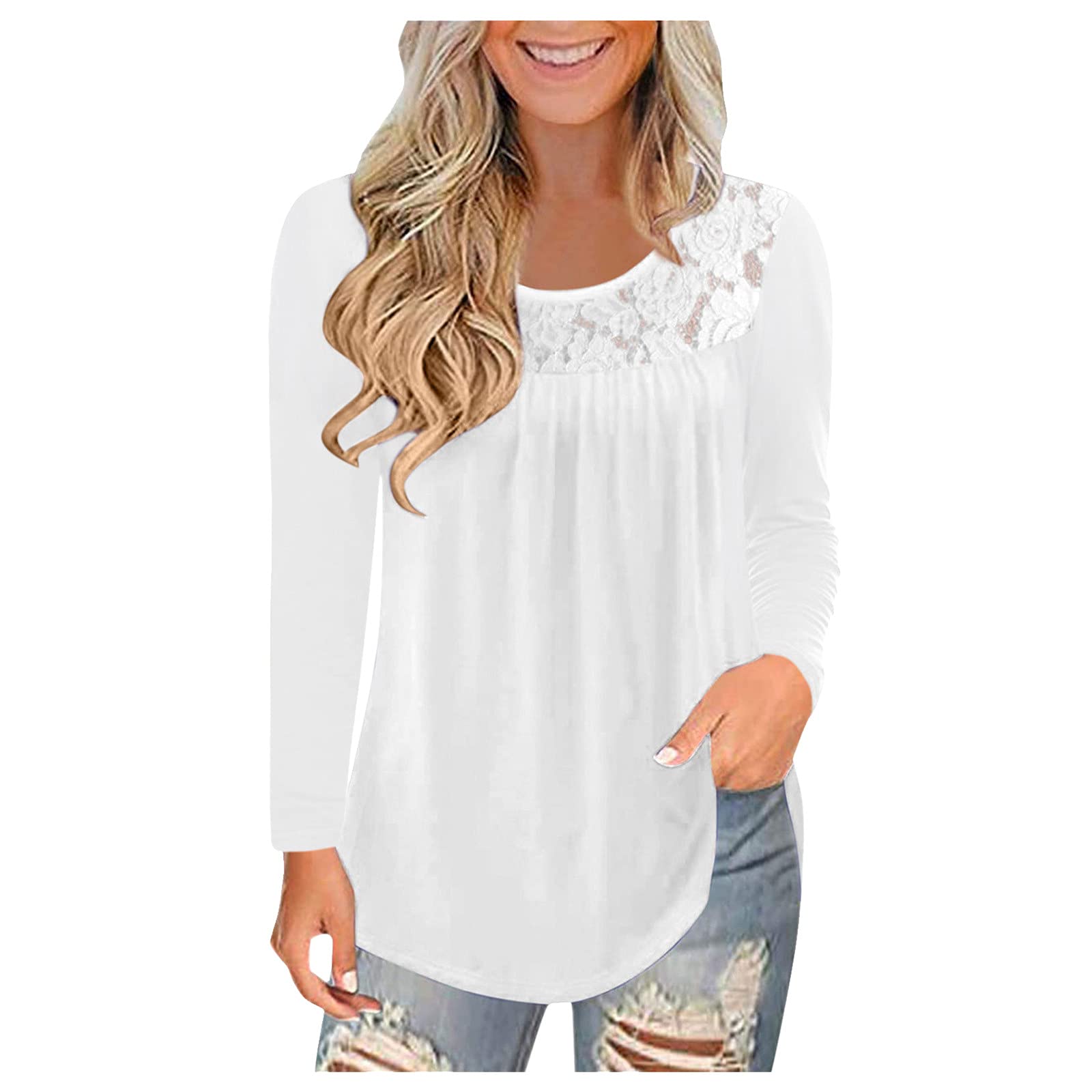 YHAIOGS Women's Plus Size Tunic Tops - Casual Flowy Long Sleeve Blouses with Ruched Detail | Comfortable Button-Up Shirts for Work, Office & Everyday Wear