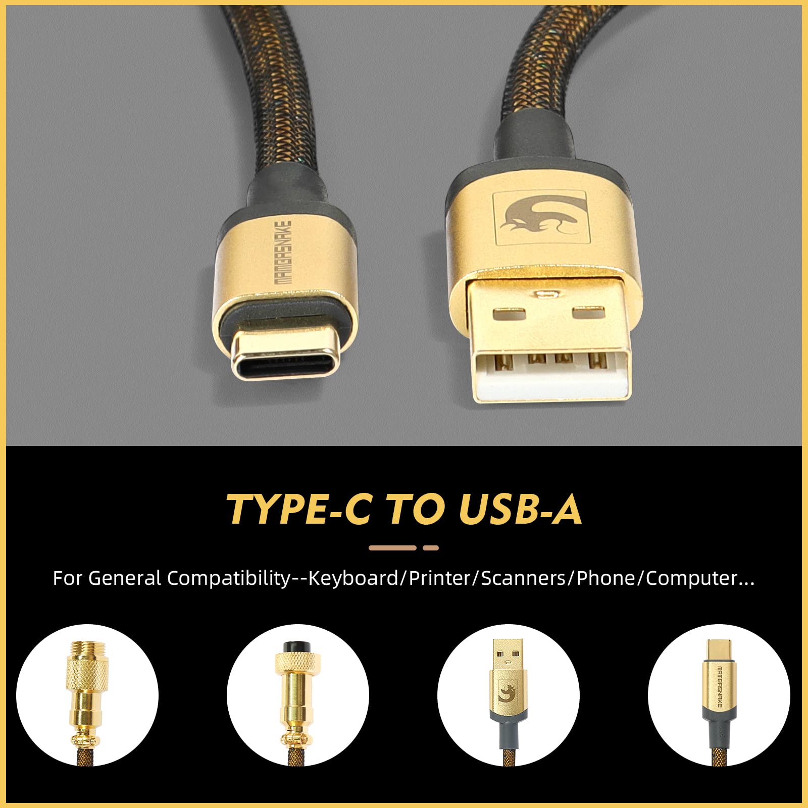 MAMBASNAKE C03 USB-C Gaming Keyboard Cable - Nylon Braided, Aviator Connector for Mechanical Keyboards | Esports & Streaming Setup