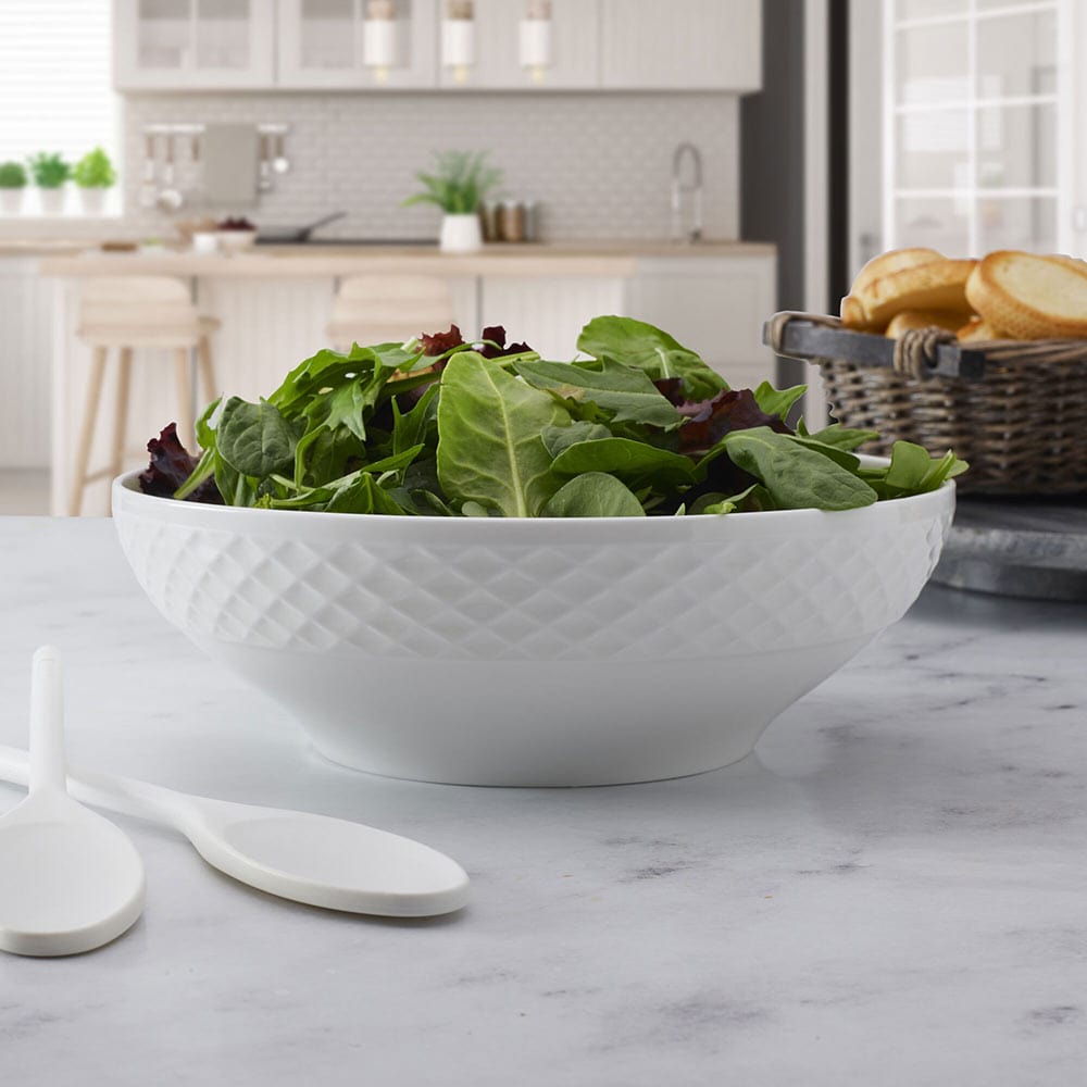 White Ceramic Trellis Vegetable Serving Bowl - Perfect for Salads, Pasta, and Party Appetizers