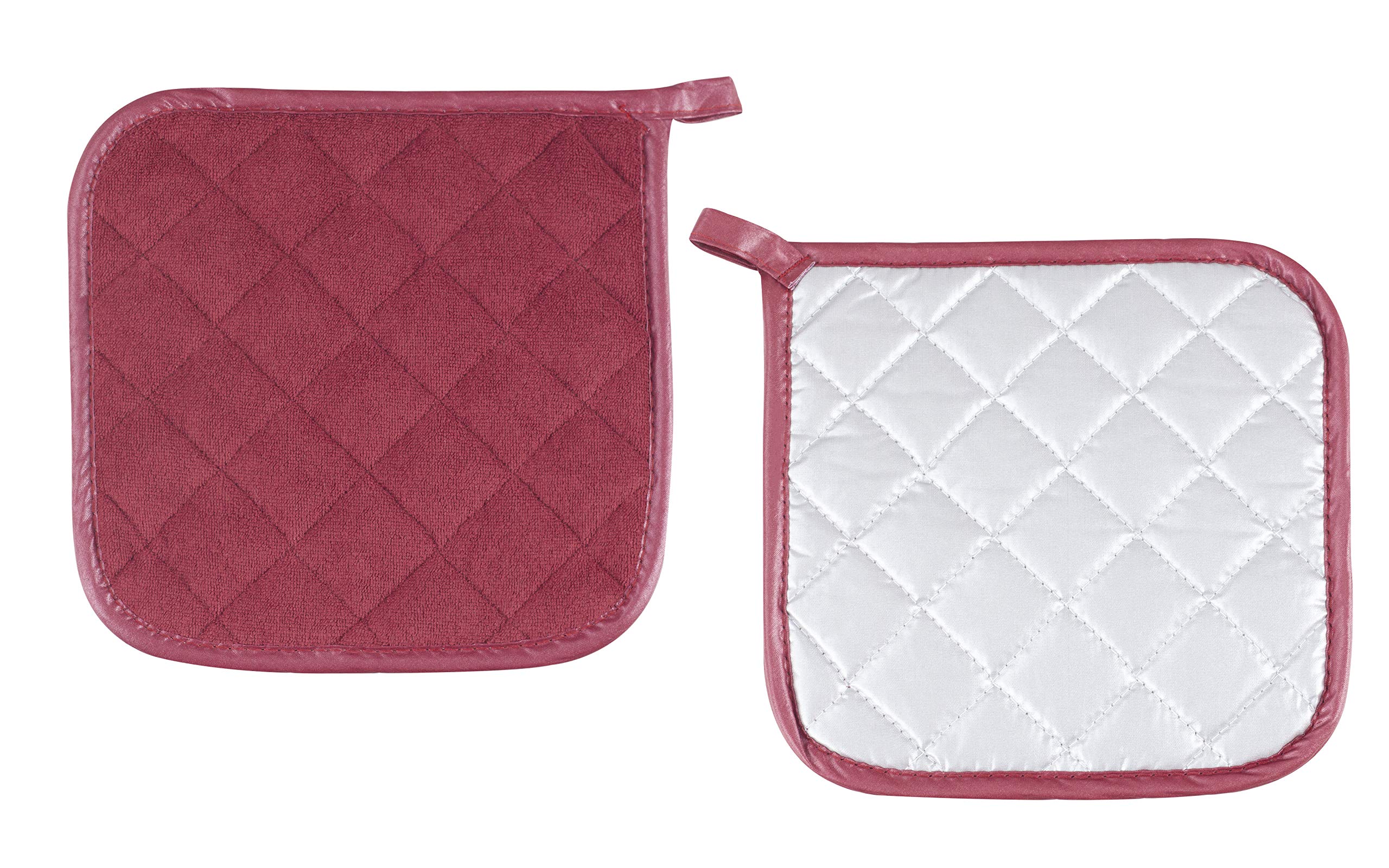 Heat Resistant Cotton Pot Holders Set of 5 - Machine Washable Kitchen Potholders for Cooking, Baking & Serving - Ruby Red Hot Pads & Trivets for Stove, Oven & Countertop Protection