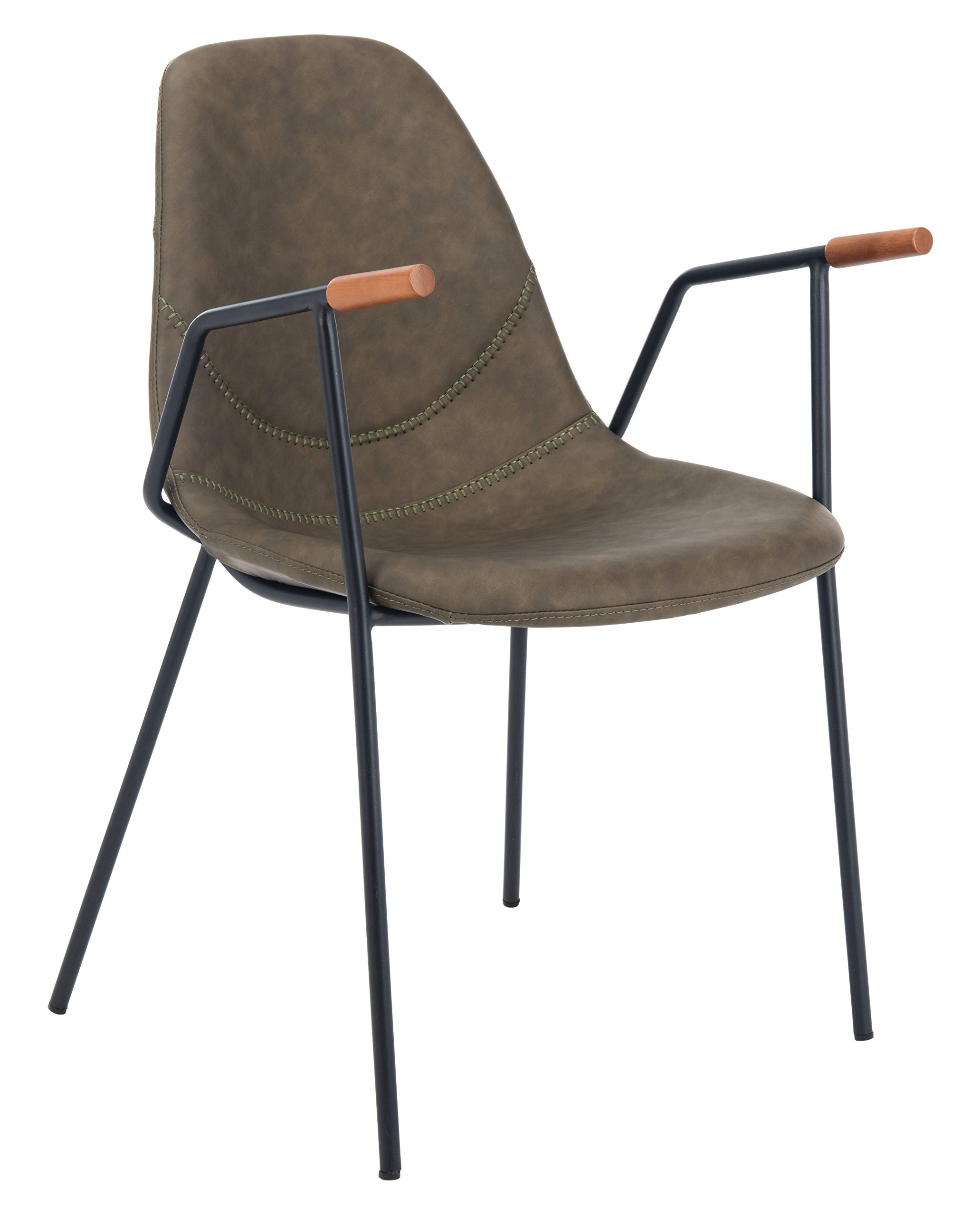 Safavieh Home Tanner Mid-Century Olive Faux Leather and Black Dining Chairs, Set of 2 - Modern Kitchen & Dining Room Furniture for Home & Office Use