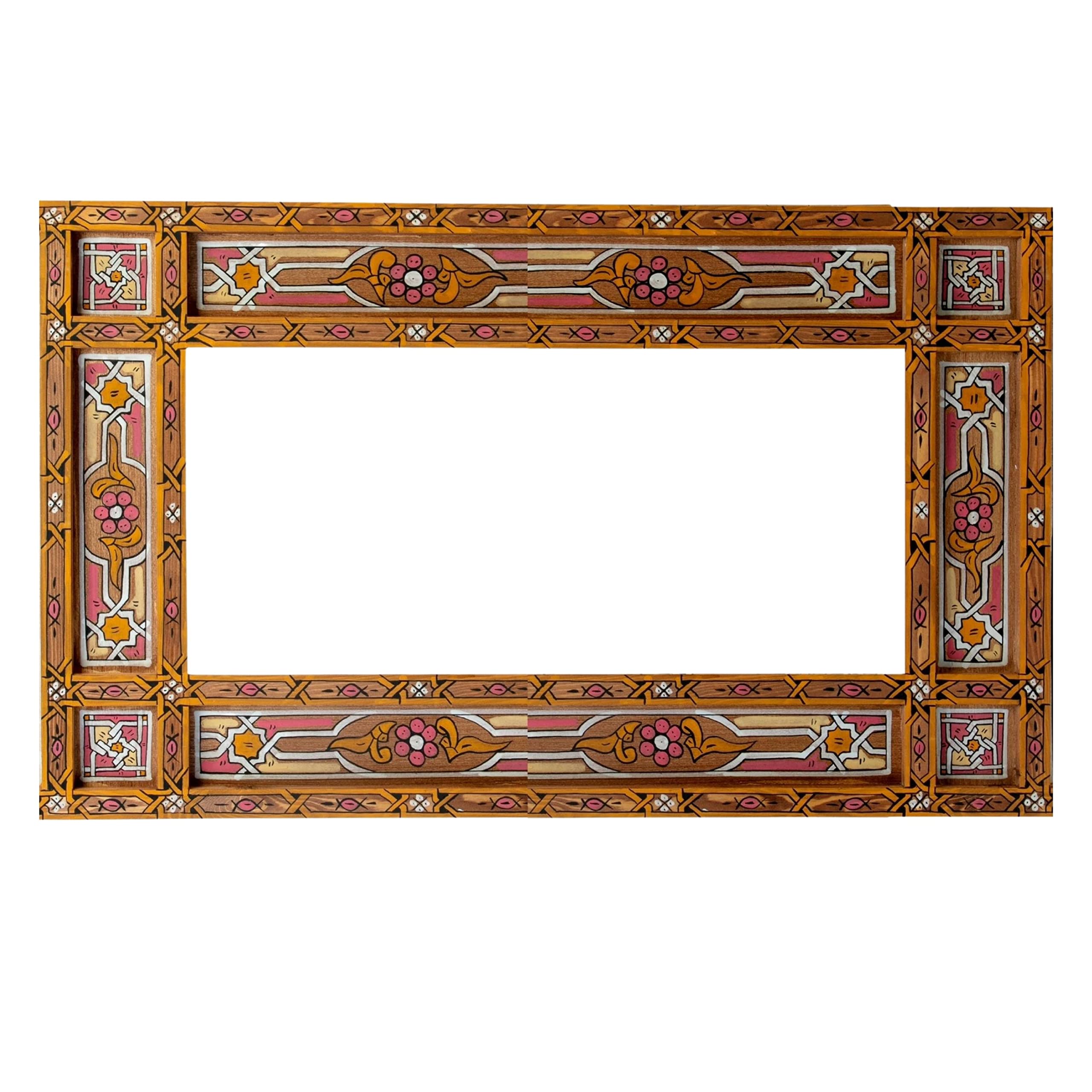 Vintage Moroccan Wood Mirror - Large Farmhouse Horizontal Bathroom Mirror with Rustic Hand-Painted Wooden Frame (Glass Not Included) - Perfect for Boho Home Decor, Living Room & Bedroom Wall Art