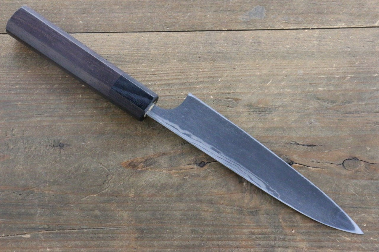 Premium Seisuke Blue Steel No.2 Hammered Damascus Petty Utility Knife 150mm with Shitan Handle - Perfect for Slicing, Peeling & Precision Kitchen Tasks