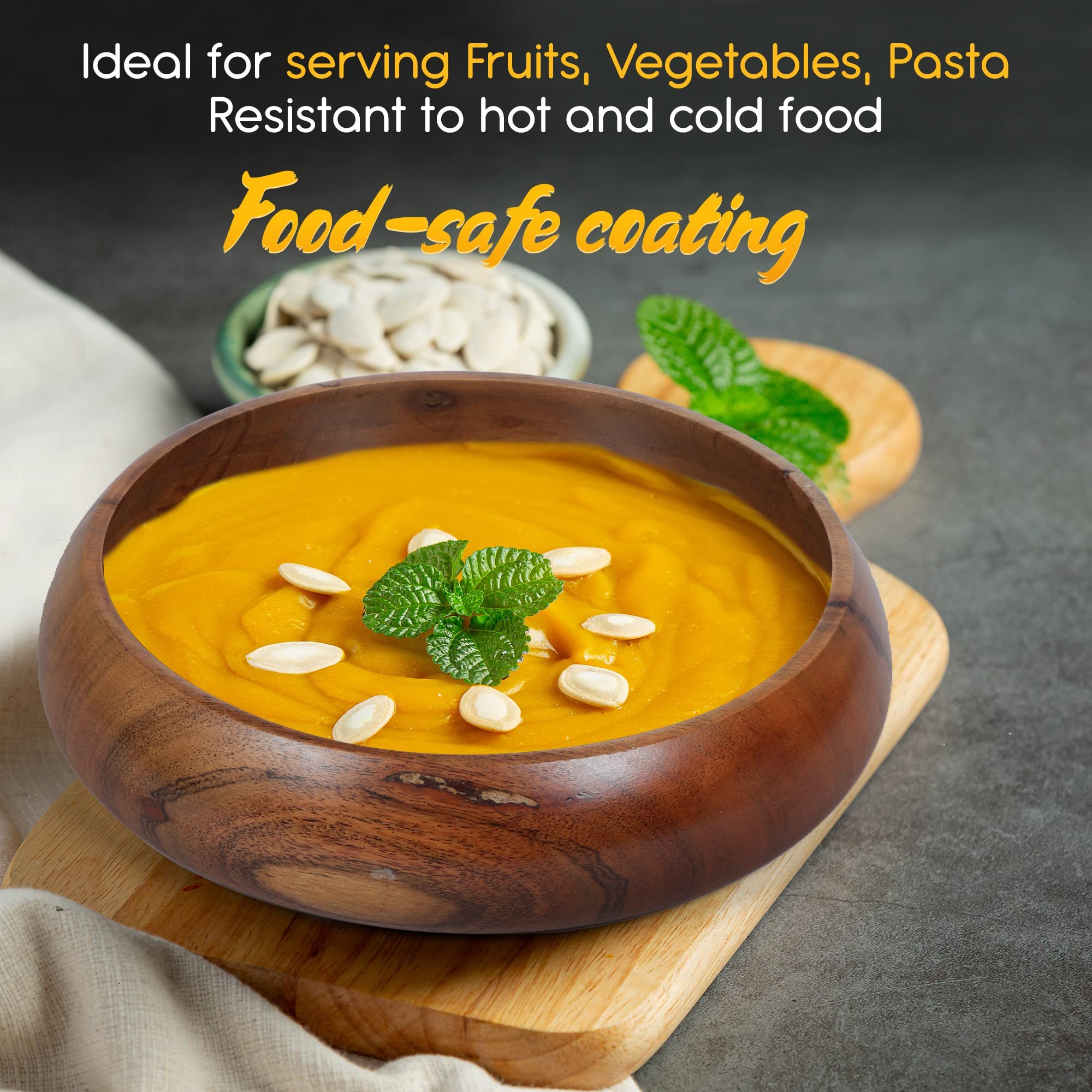 Premium Acacia Wood Bowls Set of 3 - 8x2 Inches (25 oz) for Salad, Pasta, Rice & More | Eco-Friendly Kitchenware for Healthy Meals, Snacks & Smoothie Bowls | Perfect for Dining, Entertaining & Meal Prep