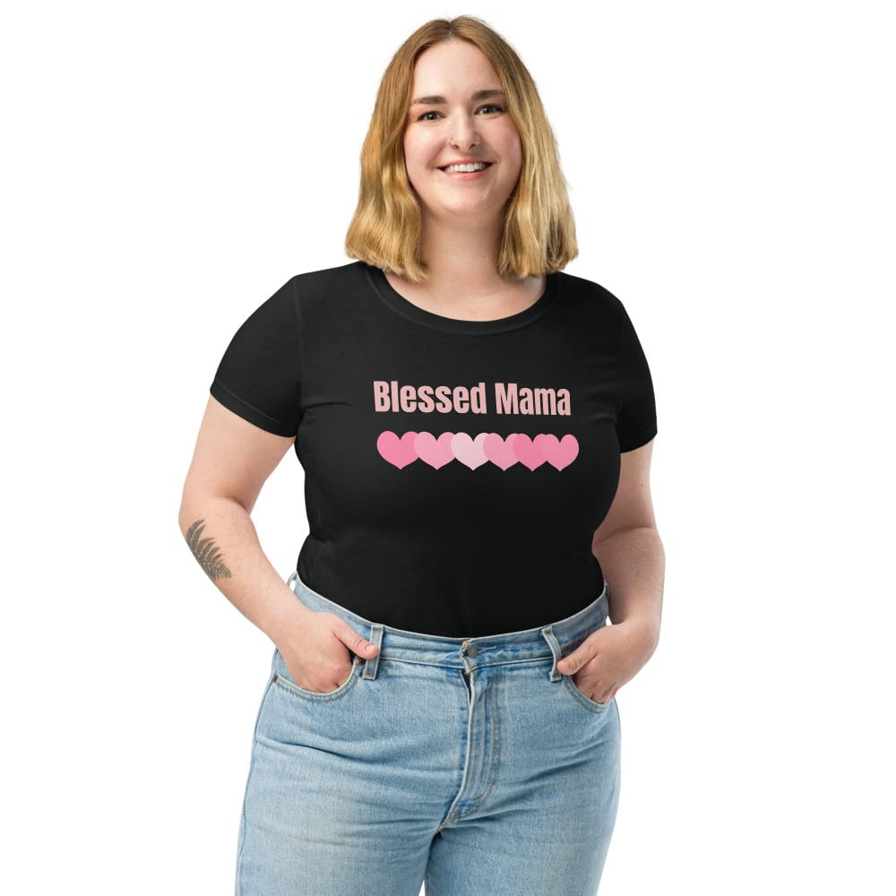 Blessed Mama T-Shirt for Women - Comfortable Fitted Cotton Top for Moms - Perfect for Mother's Day, Family Photos & Everyday Wear