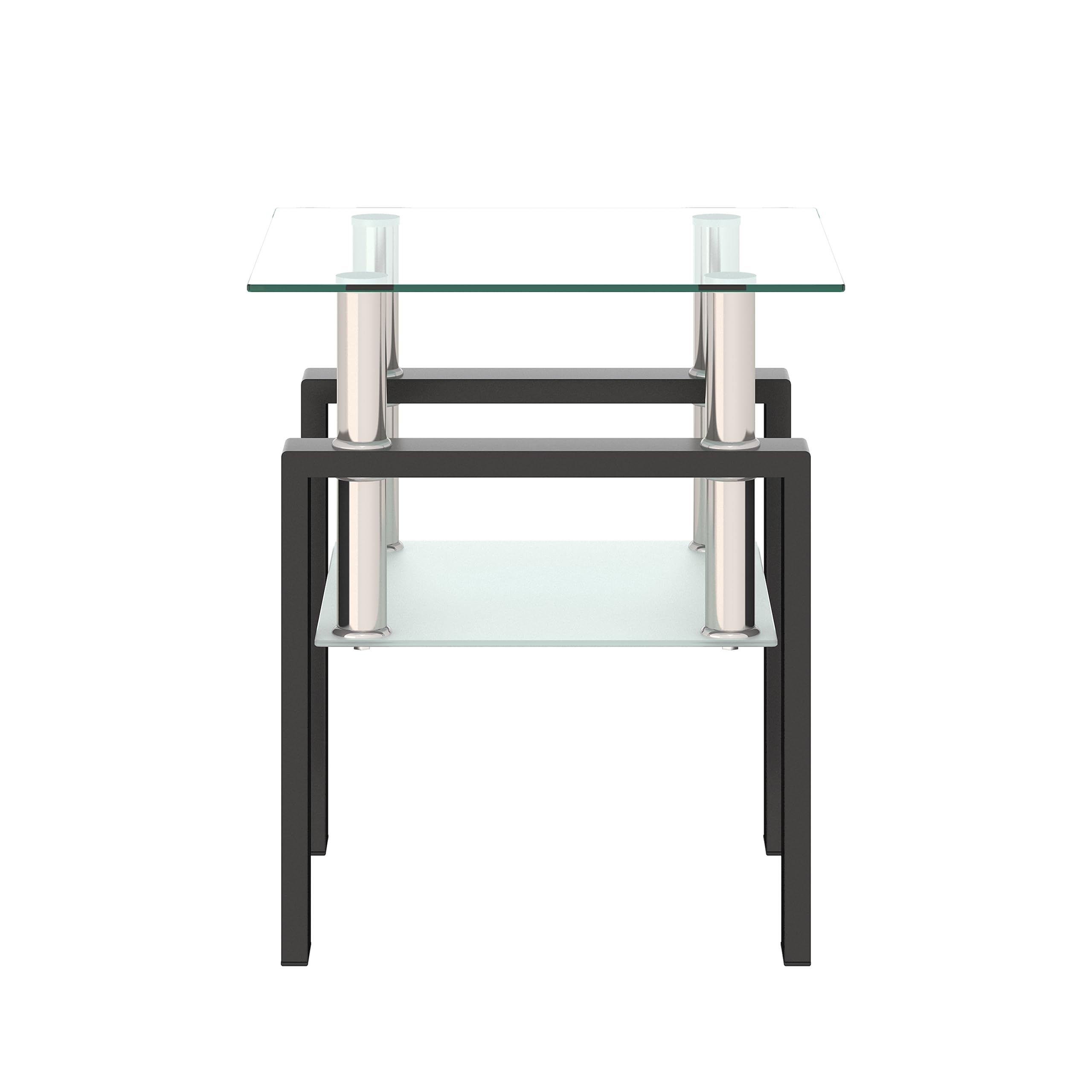 Modern Square Glass End Table with Sturdy Metal Legs - Small Coffee Table, Nightstand, or Bedside Table for Living Room & Bedroom - Perfect for Tea Time, Reading Nook, or Bedside Storage