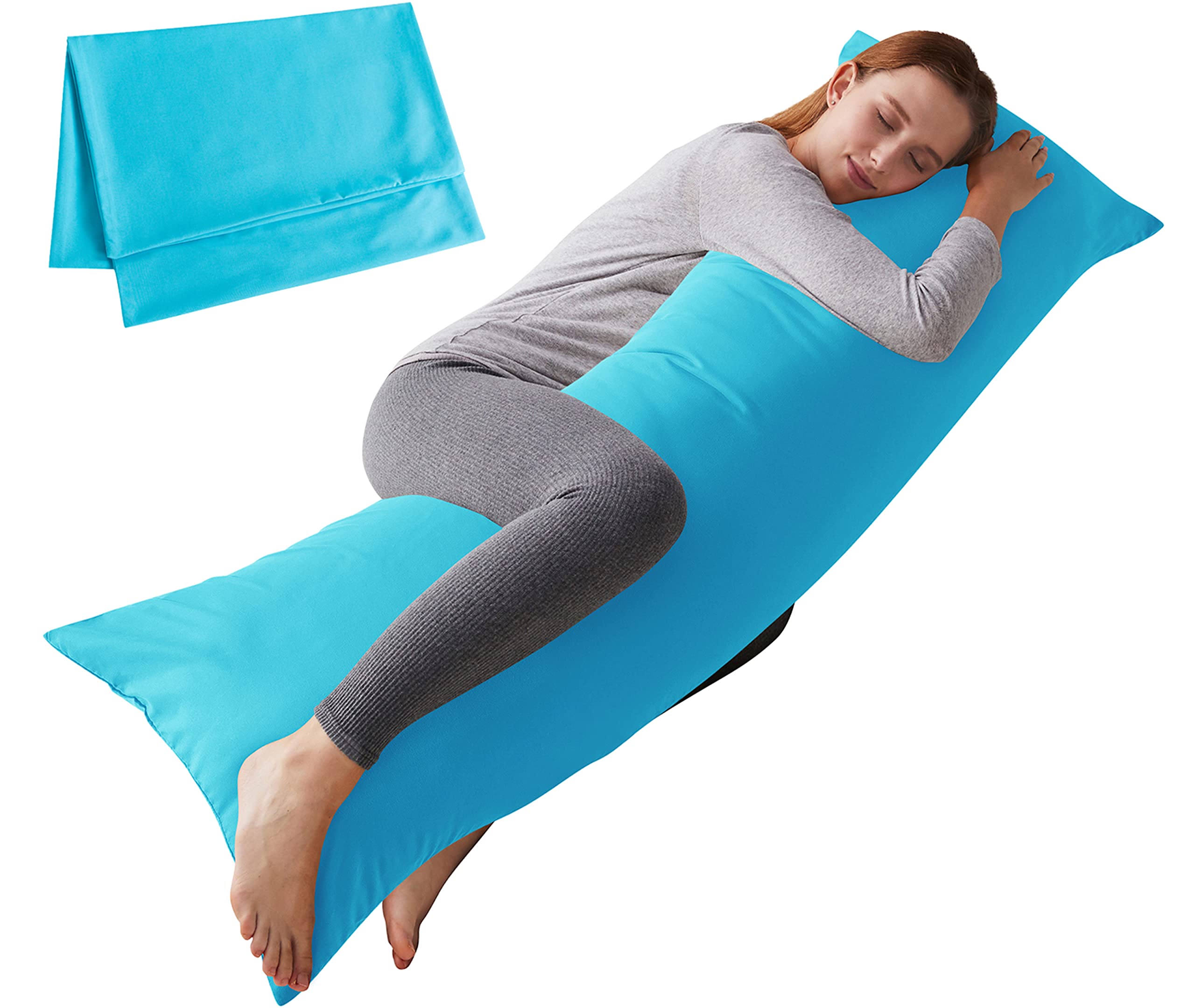 ELNIDO QUEEN Body Pillow with Removable Cover - 20x54 Inch Soft Long Bed Pillow for Adults - Breathable Full Body Pillow Insert for Side Sleepers, Pregnancy Support & Back Pain Relief - Ocean Blue (Perfect for Couch, Bed & Travel Use)