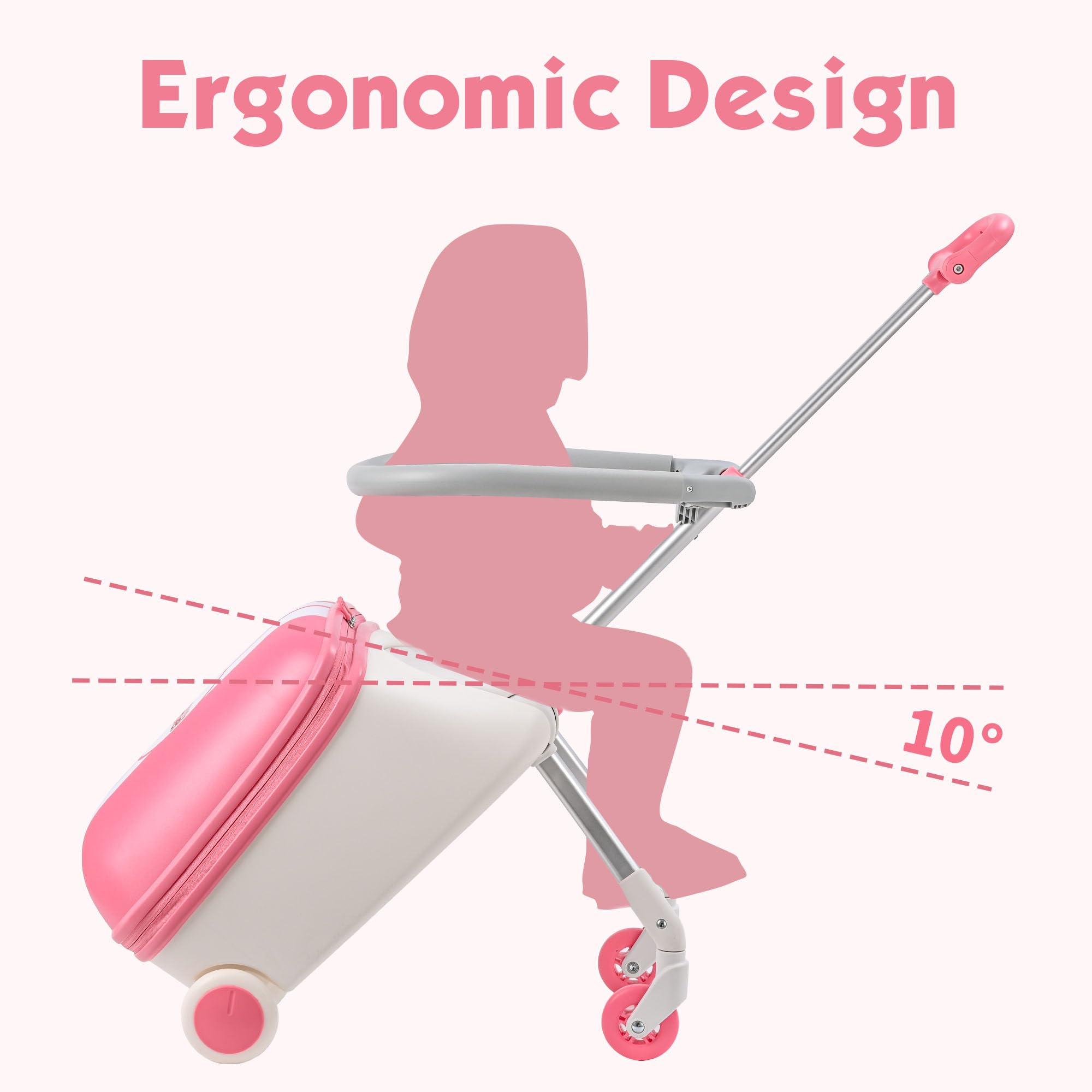 **Pink Kids Ride-On Luggage with 360° Spinner Wheels - Lightweight Carry-On Suitcase for Toddlers & Children - Fun Travel Companion for Airports, Vacations & Family Trips**