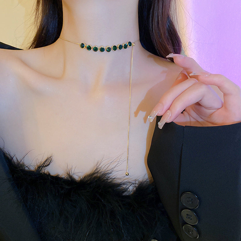 Dainty Green CZ Adjustable Chain Necklace | Elegant Jewelry for Women | Perfect for Parties, Weddings & Everyday Wear | HN2329
