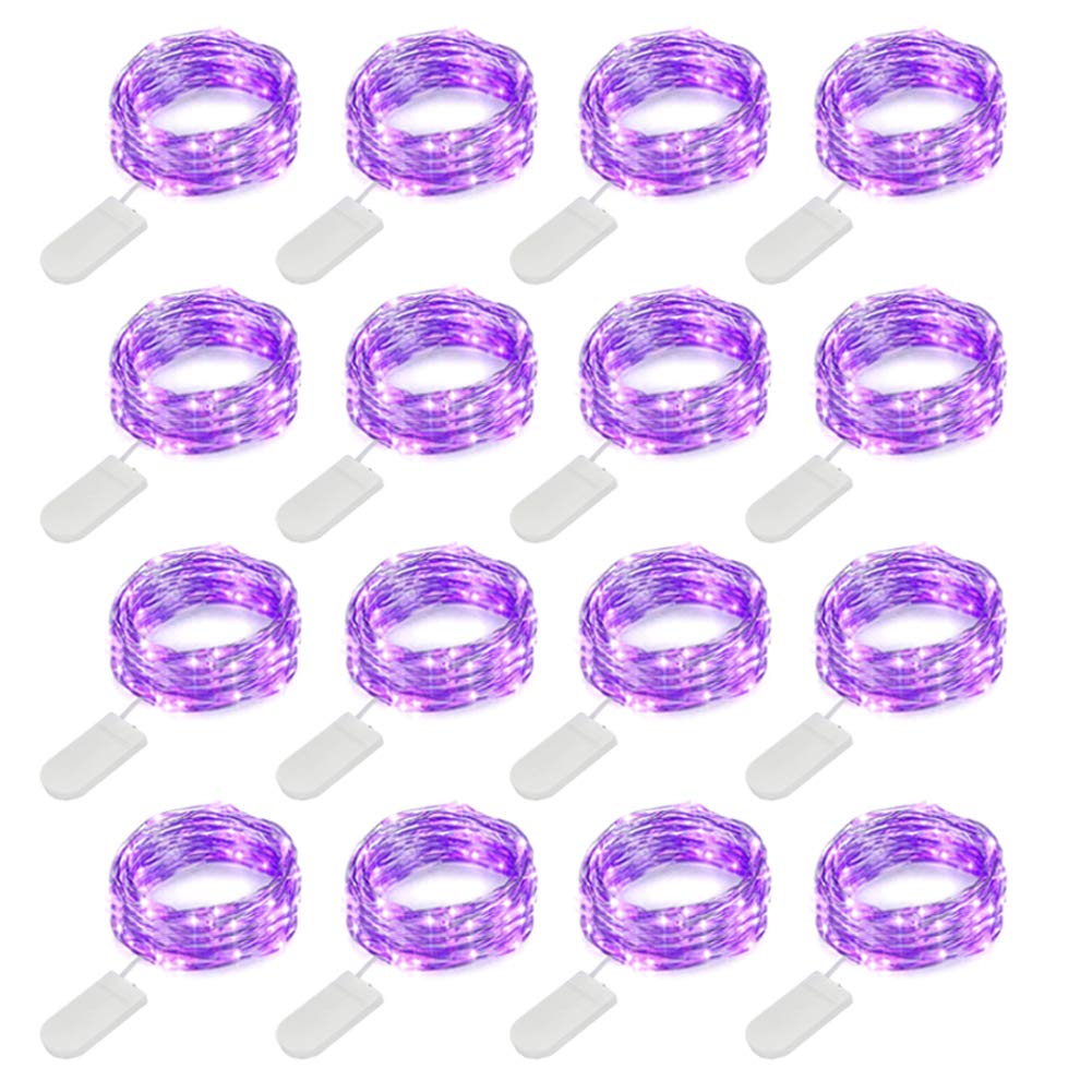 16 Pack 10 ft Battery Operated Fairy Lights - 30 LED Waterproof Mini String Lights with Copper Wire for DIY, Halloween, Christmas Decor - Purple Starry Firefly Lights for Bedroom, Garden, Wedding & Party Decorations